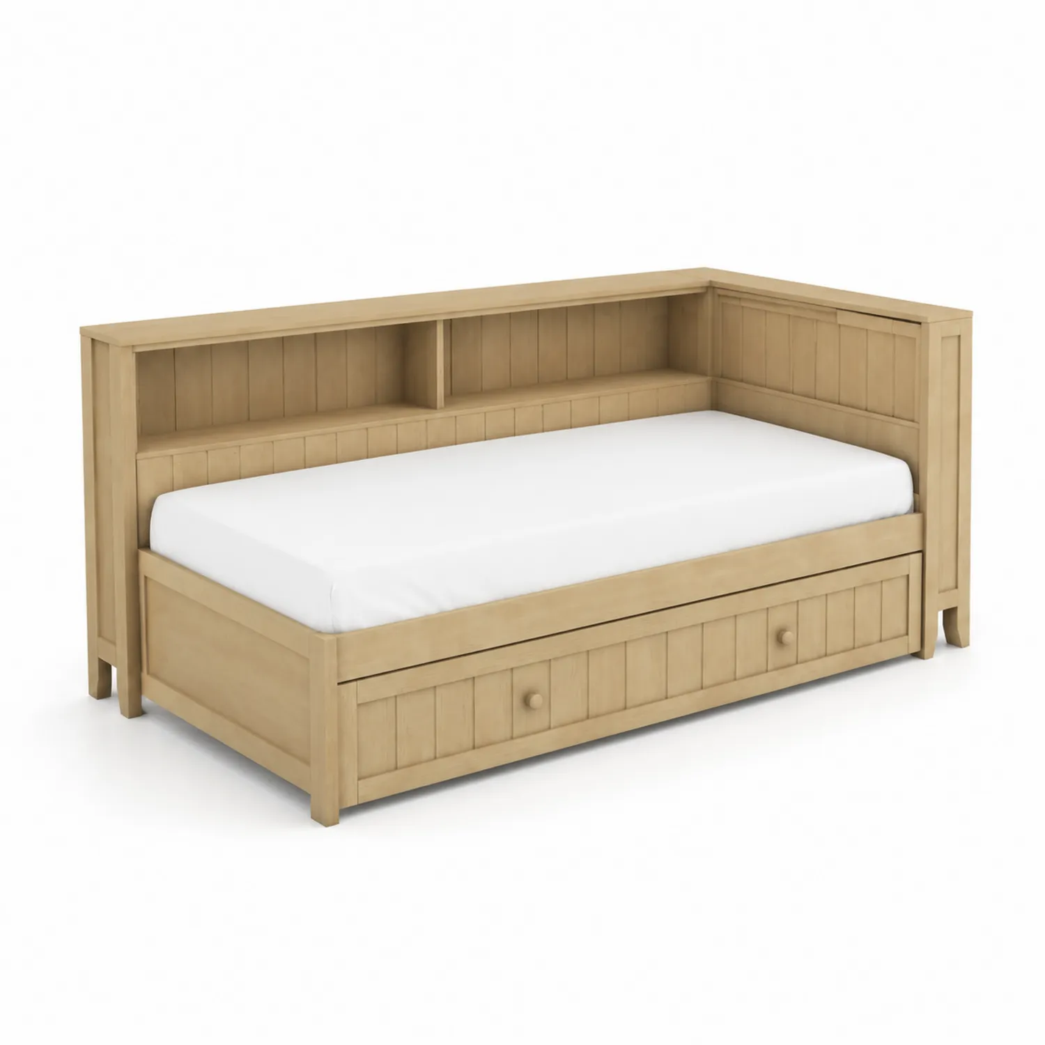 Beiges Holztagesbett mit Stauraum und Regal 200x90cm