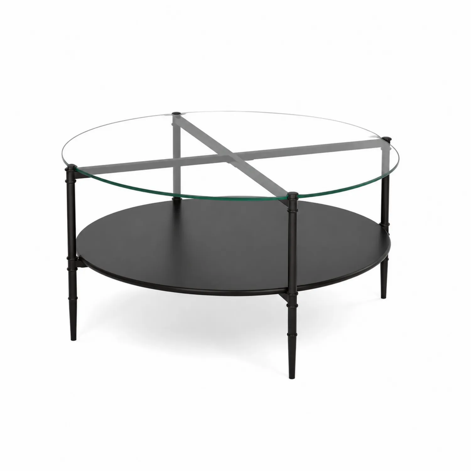 Runder Couchtisch aus gehärtetem Glas und Metall, Schwarz