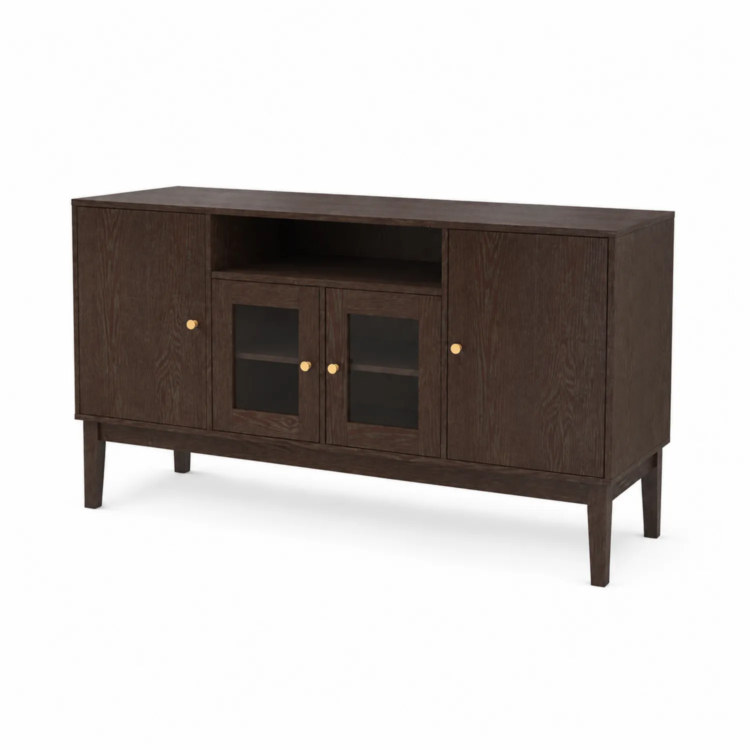 Sideboard aus Eichenholz mit Glastüren, Dunkelbraun, 150x45x80 cm