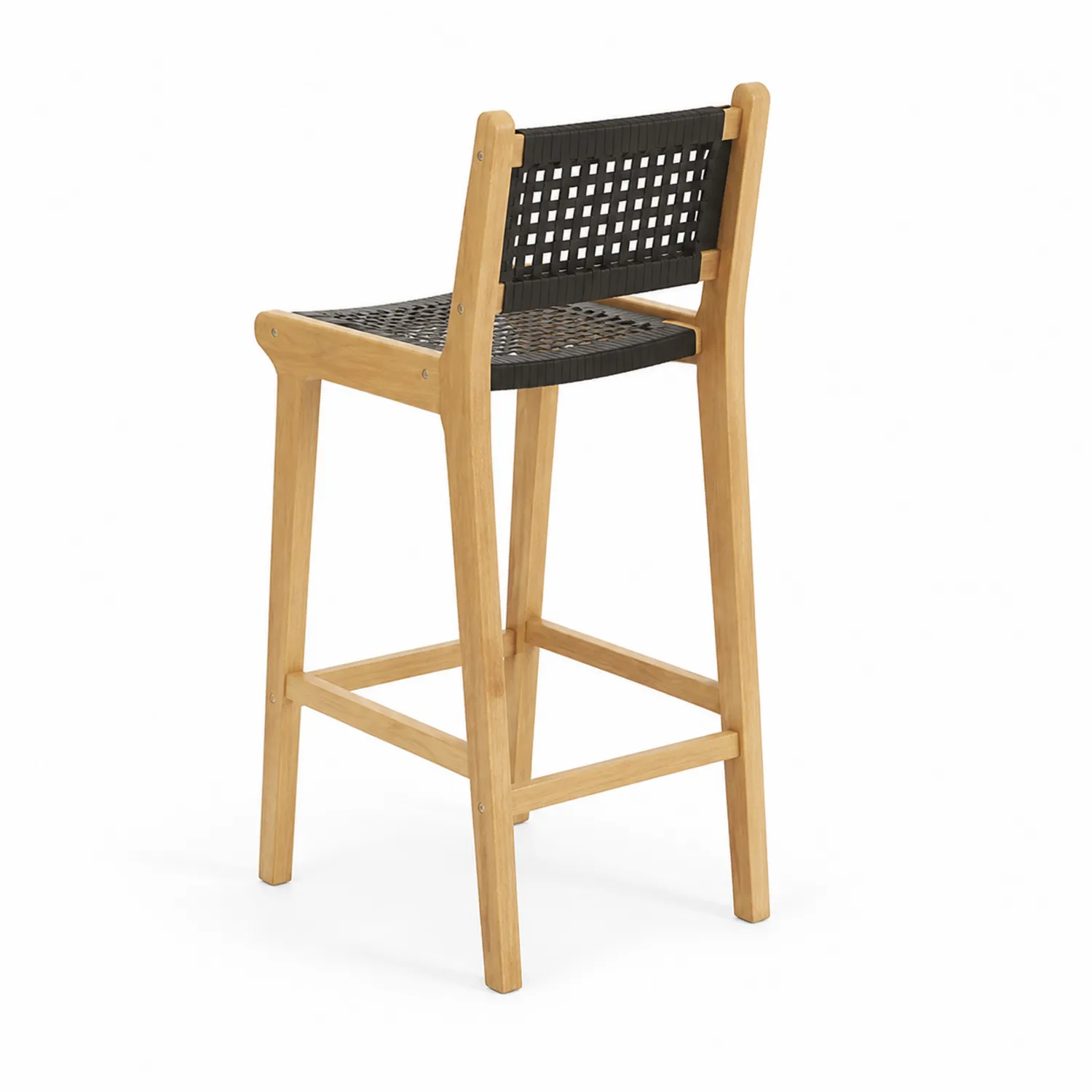 Teakholz Barhocker mit PE-Kordel Geflecht, Natur/Schwarz