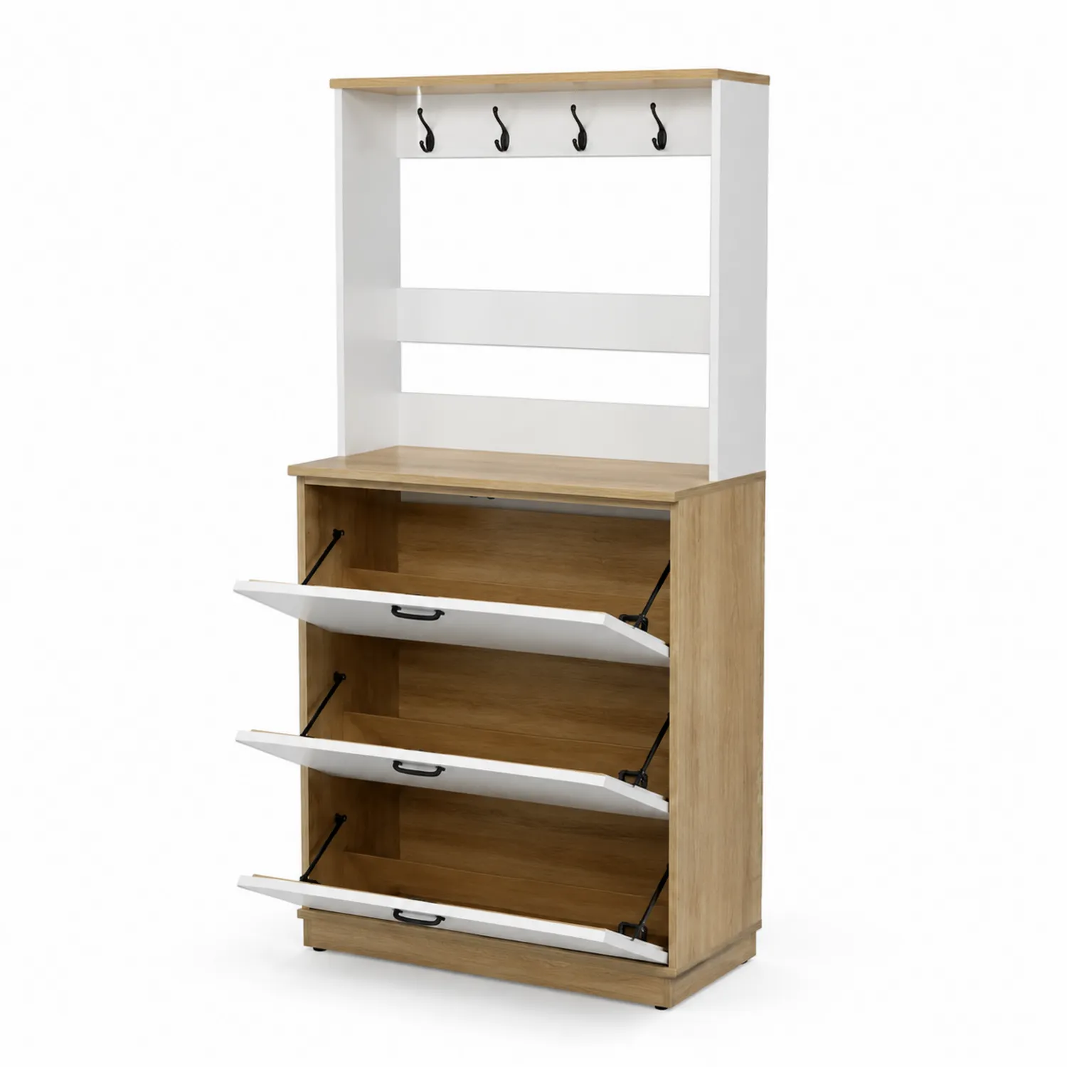 Schuhschrank mit Garderobenhaken MDF Holzoptik/Weiß