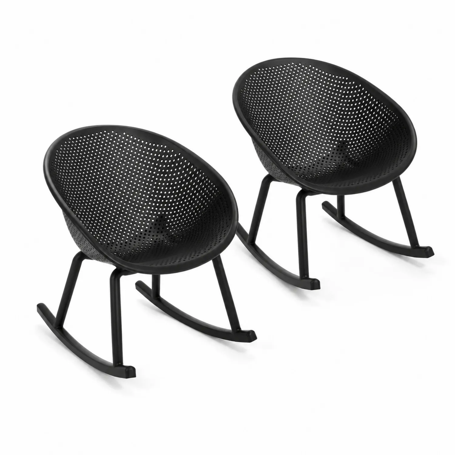 2er Set Schaukelstuhl Kunststoff und Metall Schwarz