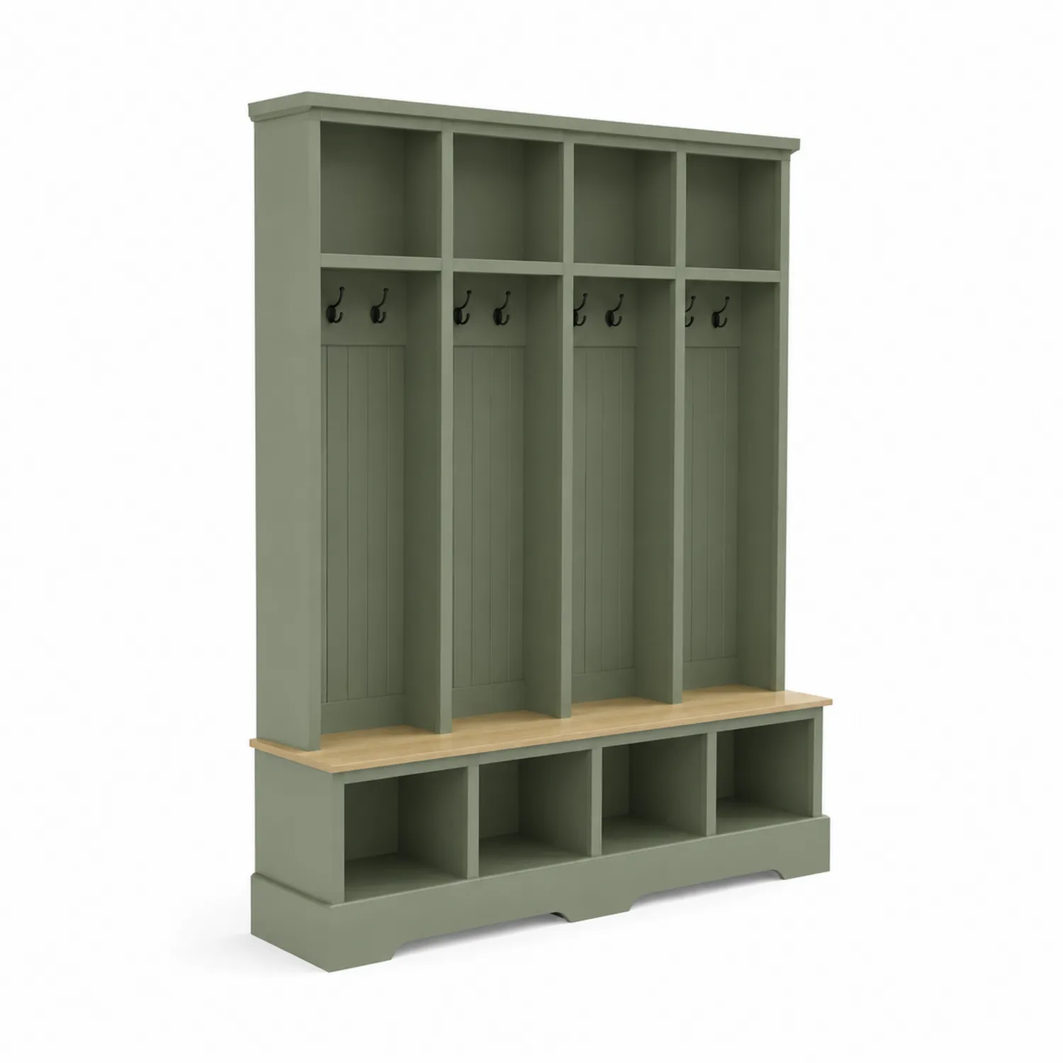 Garderoben-Set aus Holz mit Eichenfurnier 200x160x40cm Grün