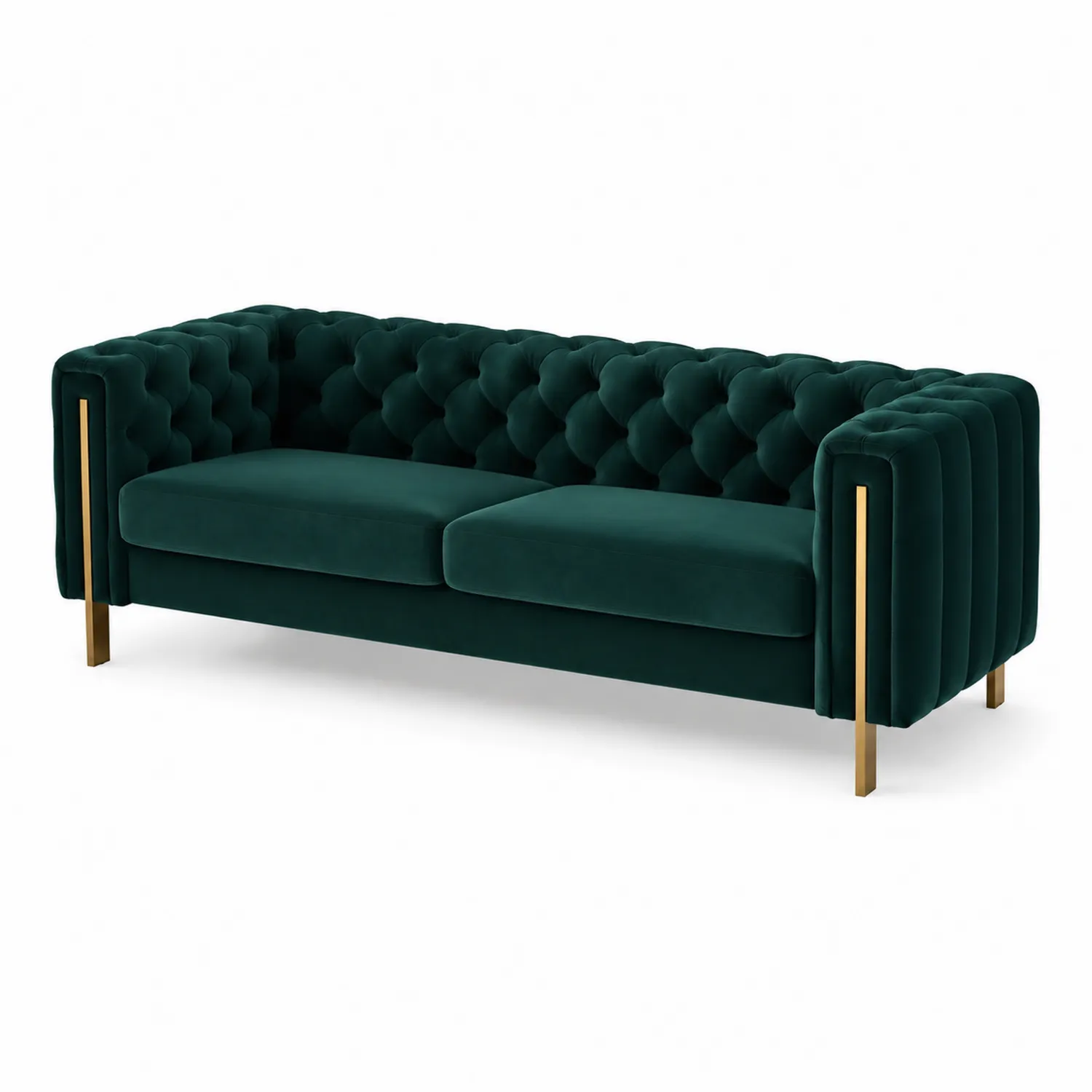 Grünes Samtsofa mit Metallfüßen, 220 cm