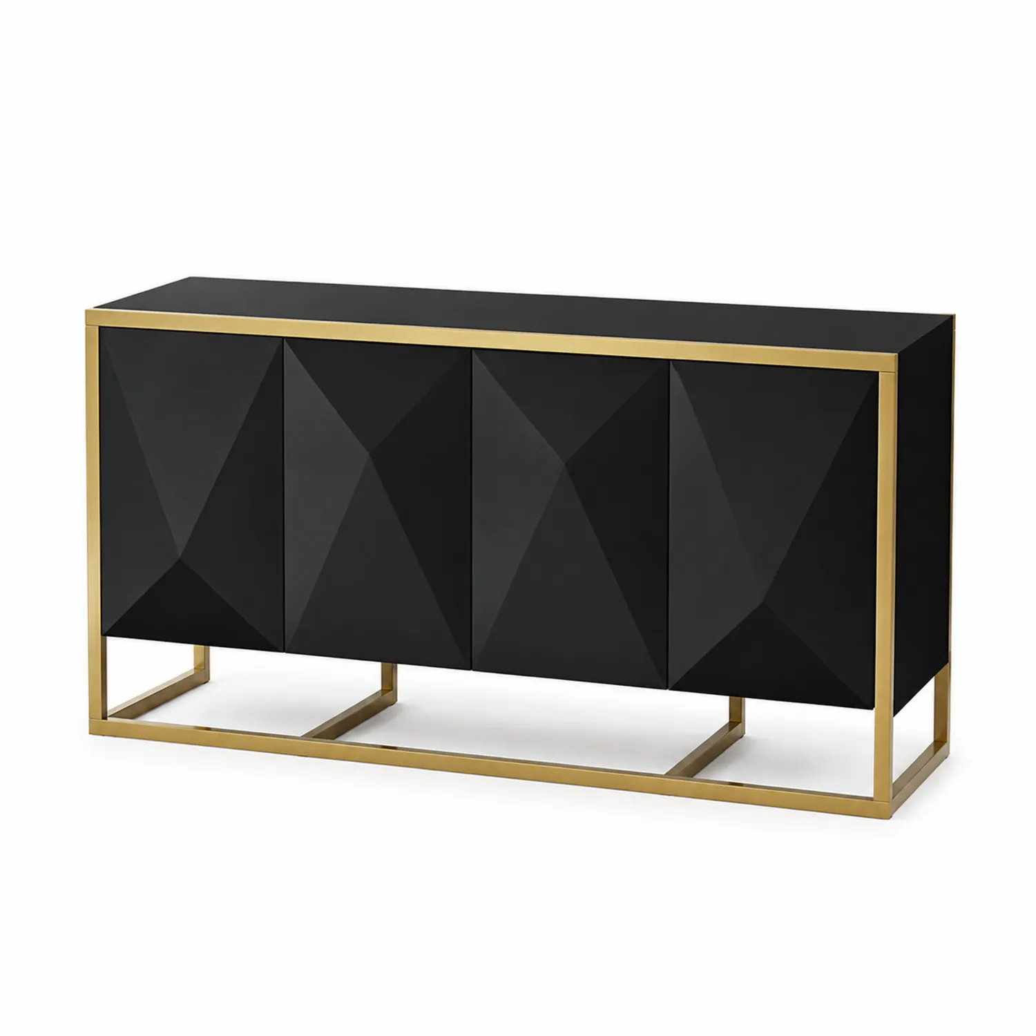 Sideboard aus MDF und Metall mit 4 Türen Schwarz/Gold 160x45x80cm