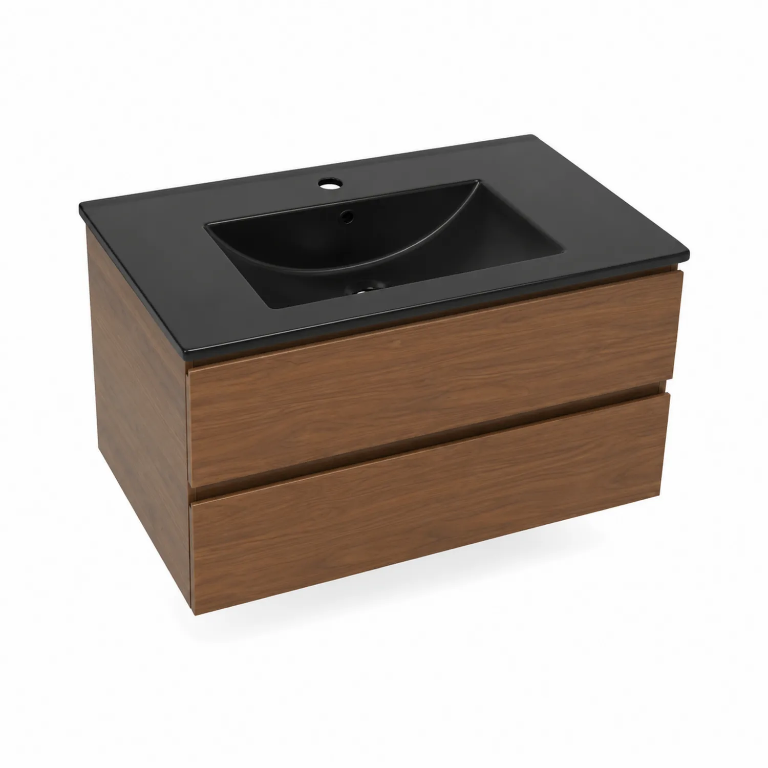Wandmontierter Waschtisch Keramik Schwarz MDF-Holzoptik 80cm