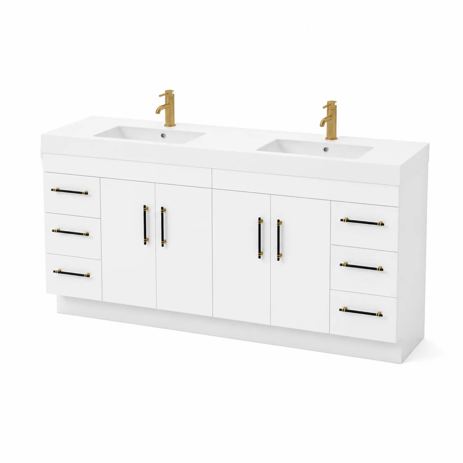 Doppelwaschtisch aus MDF mit 2 Keramikbecken Weiß