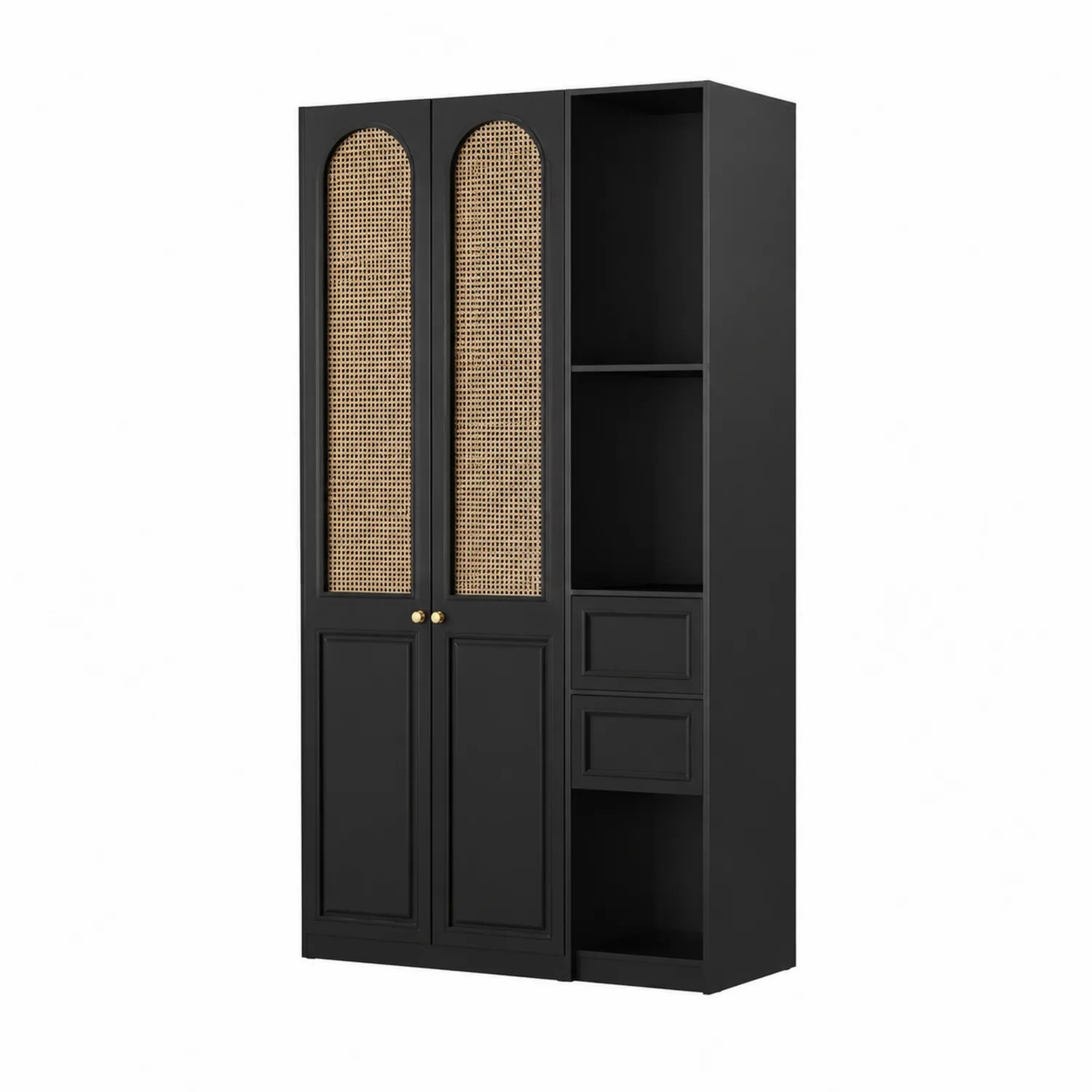 Schrank aus Holz und Rattan Schwarz