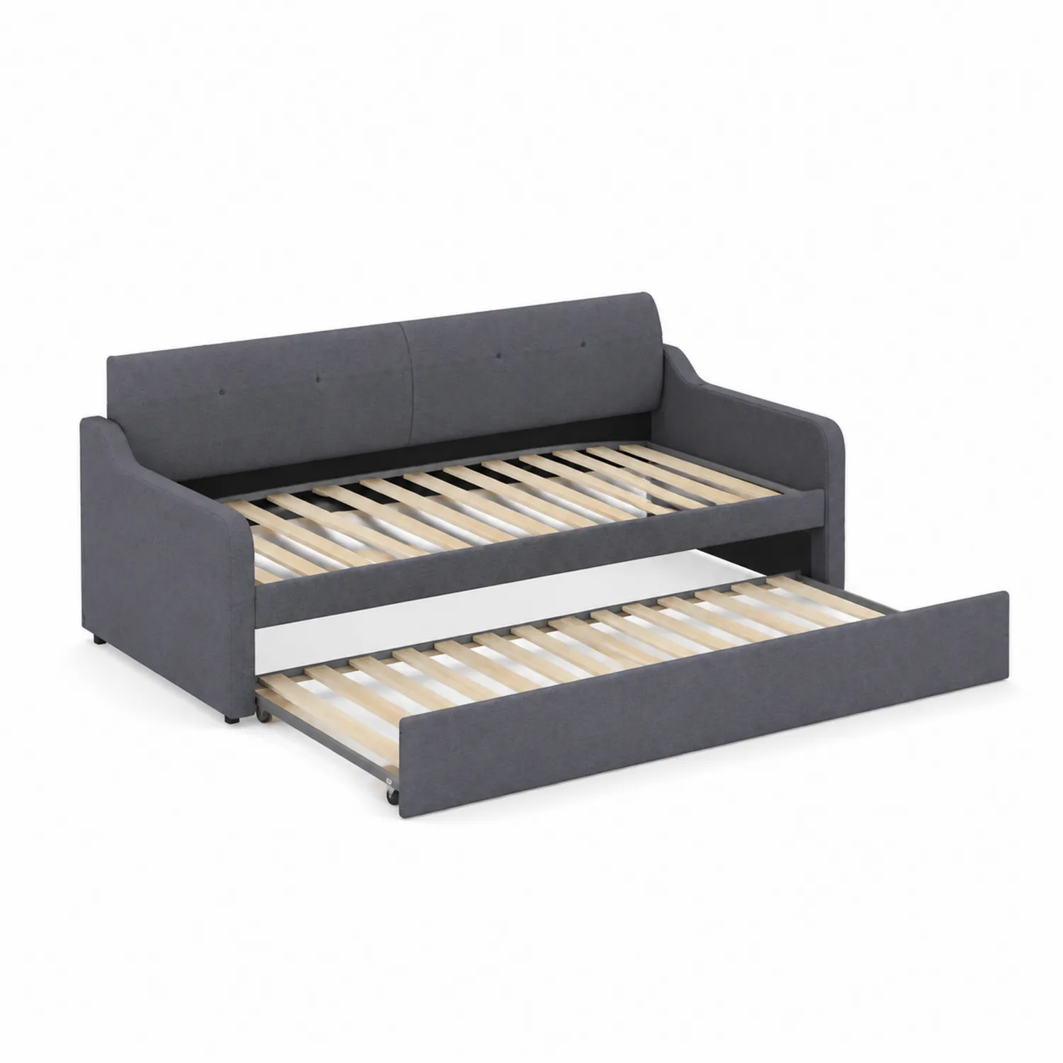 Tagesbett Stoff mit Lattenrost Grau mit Ausziehbett