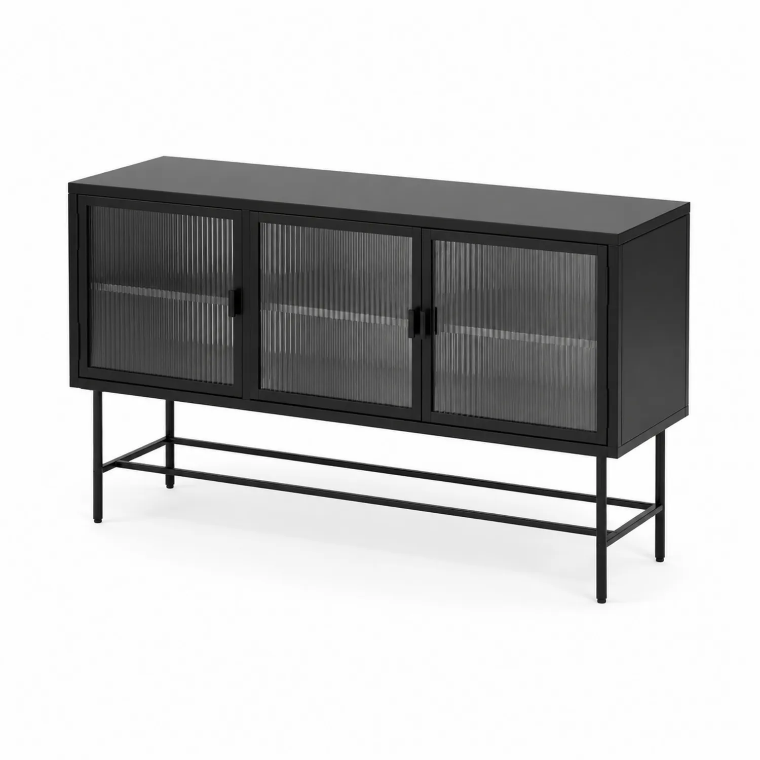 Schwarzes Metall-Sideboard mit geriffeltem Glas
