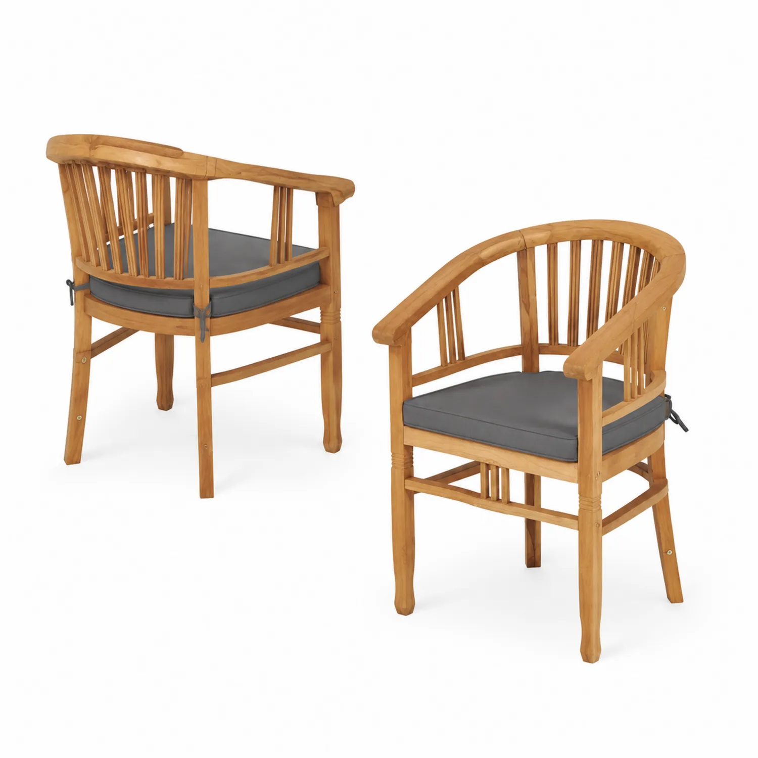 2er-Set Gartenstühle aus Teak mit abnehmbaren Polstern, Holzfarben/Grau