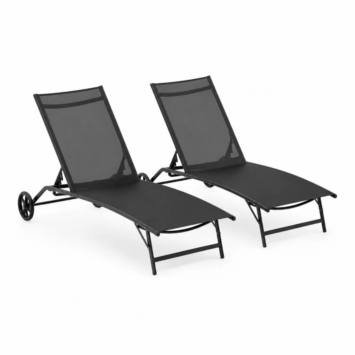 Set aus 2 Liegestühle Aluminium Textilene Schwarz 200cm