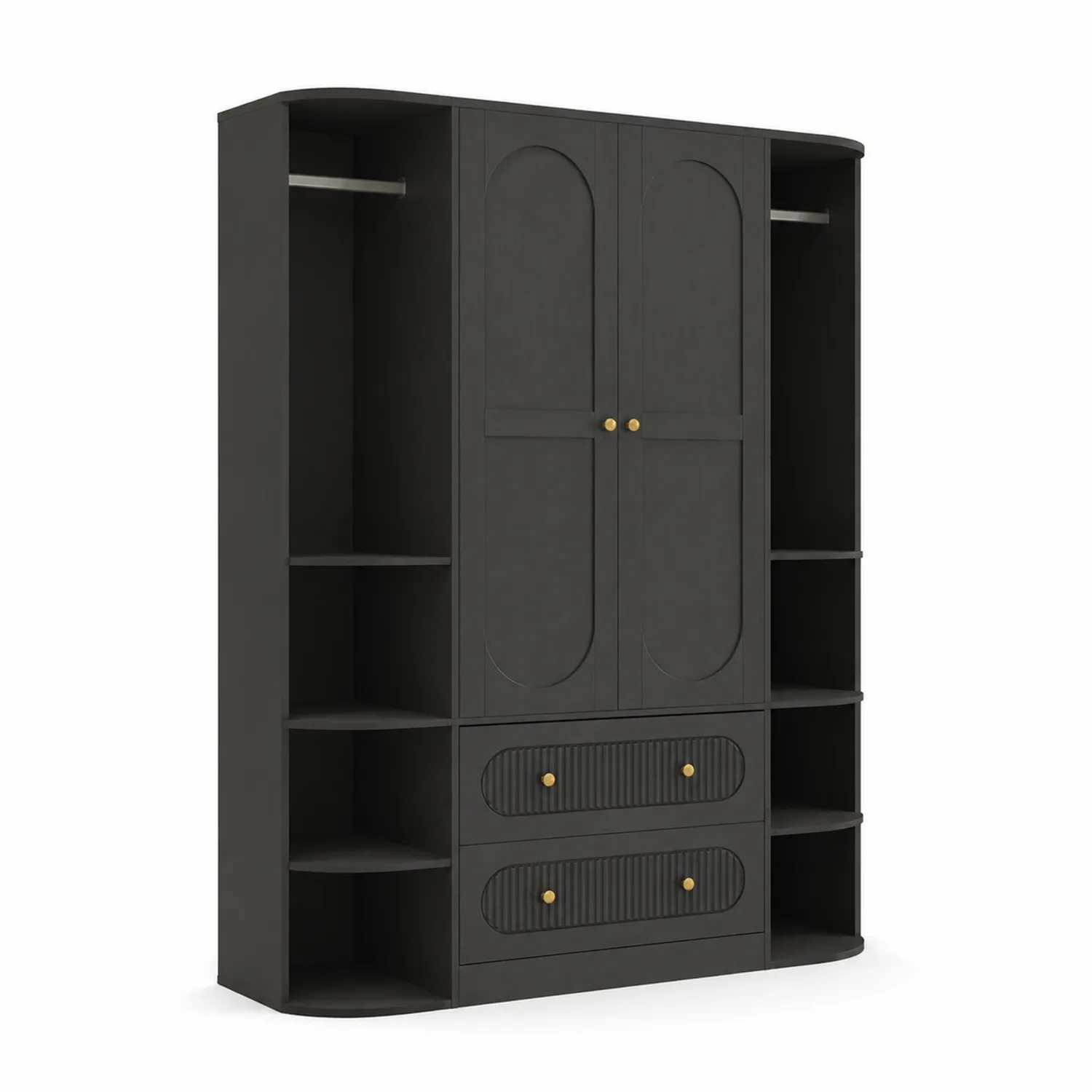 Schwarzer Holzschrank mit Türen und Schubladen 200x180x50cm