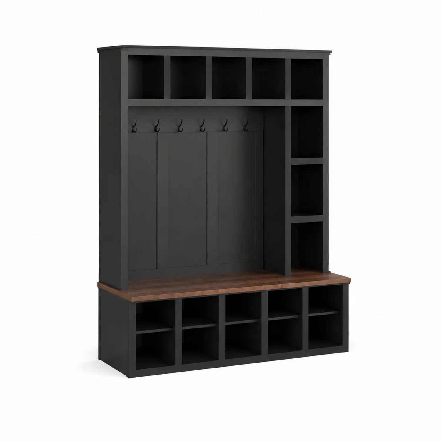 Garderoben-Set Holz Schwarz 190cm x 150cm x 40cm mit Haken und Regalen
