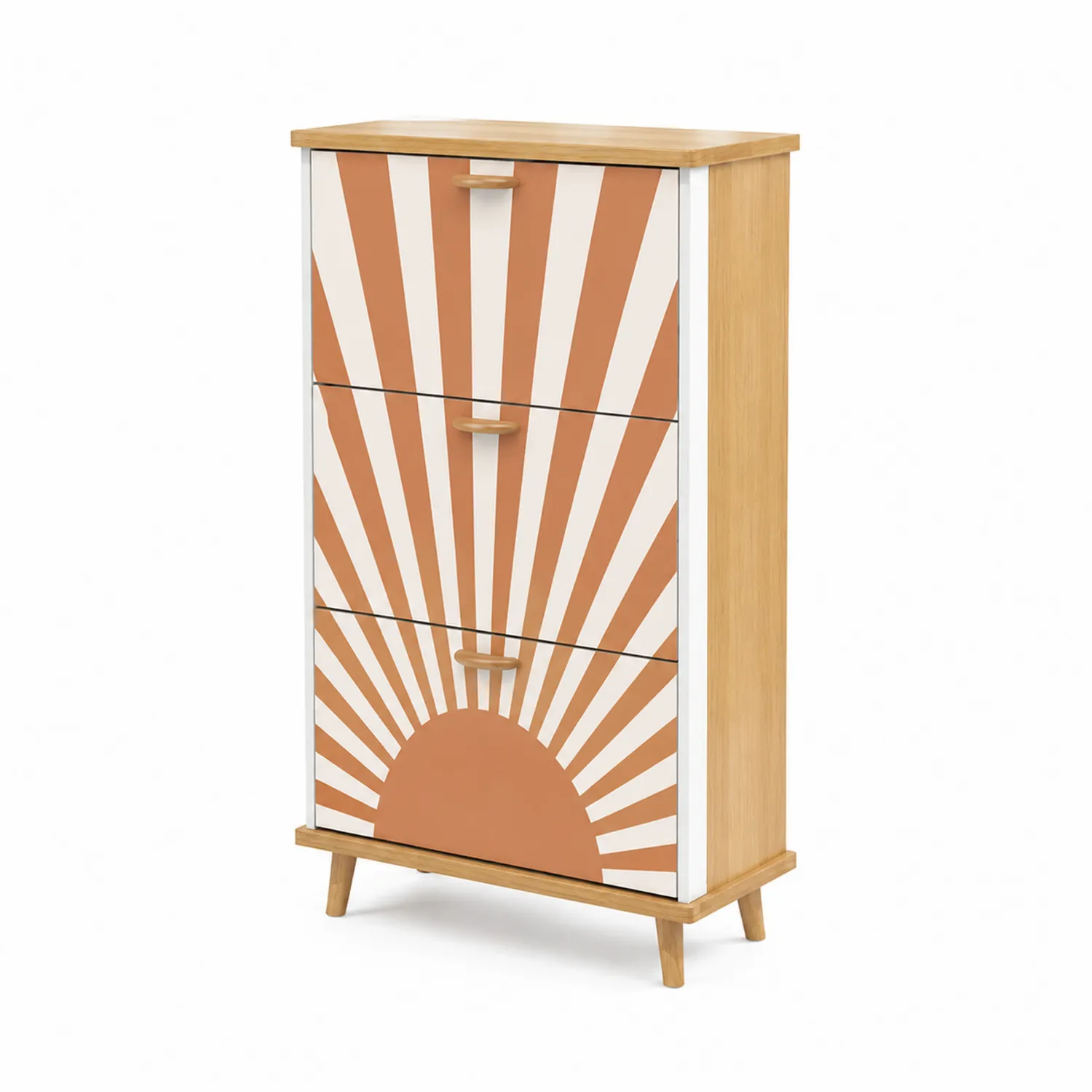 Schuhschrank mit MDF-Türen und Sonnenstrahl-Muster Weiß/Braun 120x60x35 cm