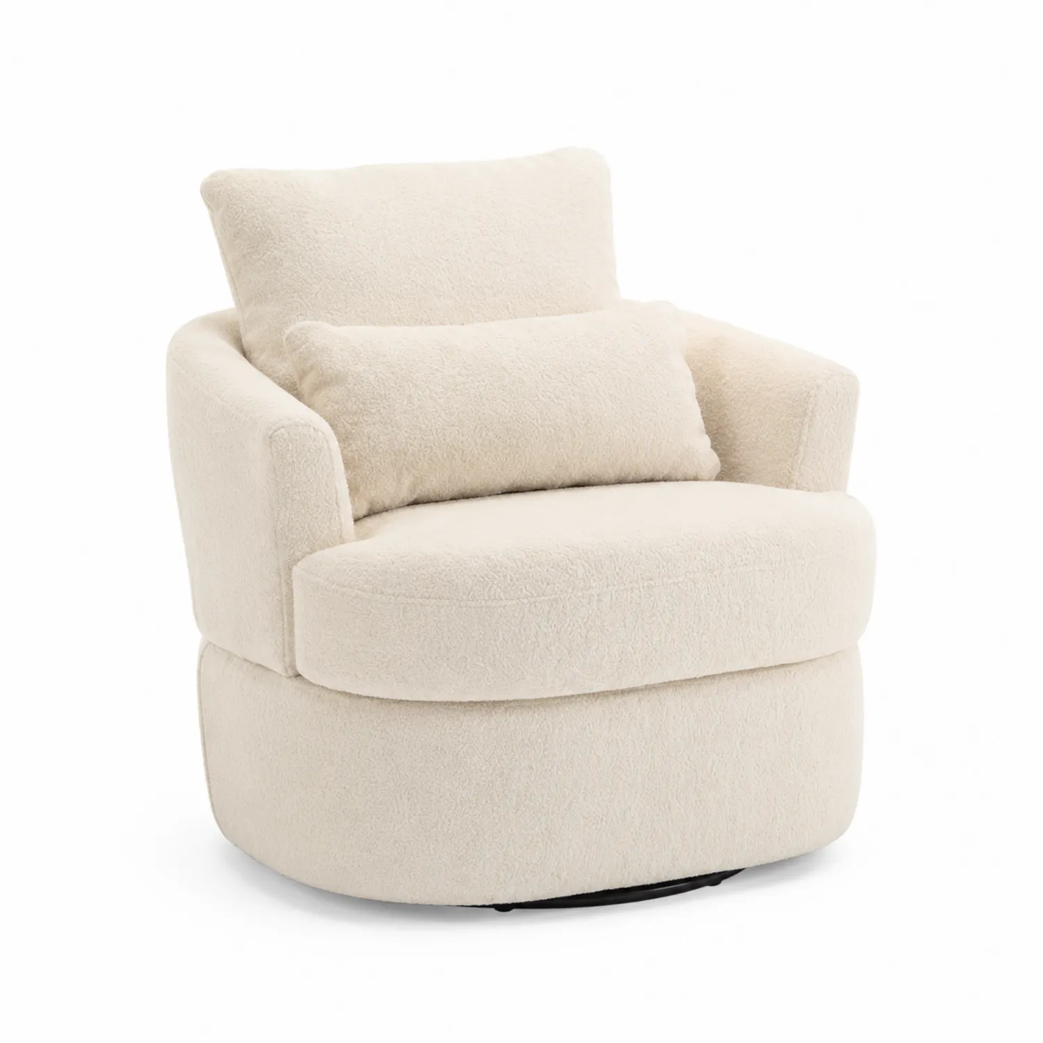 Drehbarer Sessel aus Bouclé-Stoff mit Kissen, Creme