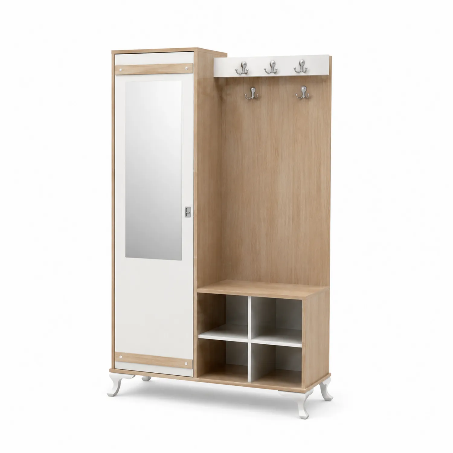 Garderobenset aus MDF mit Spiegel Natur/Weiß