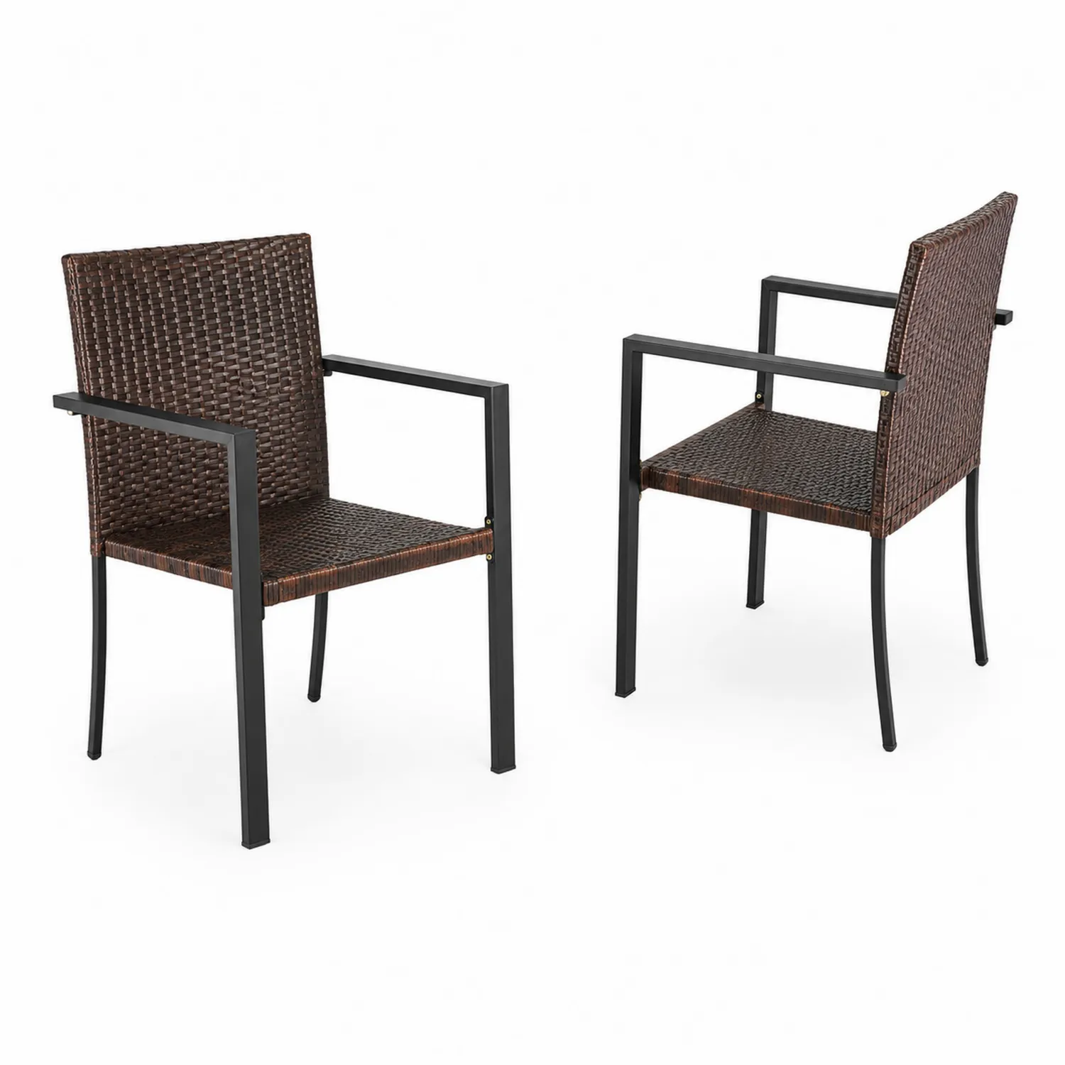 2er Set Rattan Gartenstühle Stahlrahmen Braun