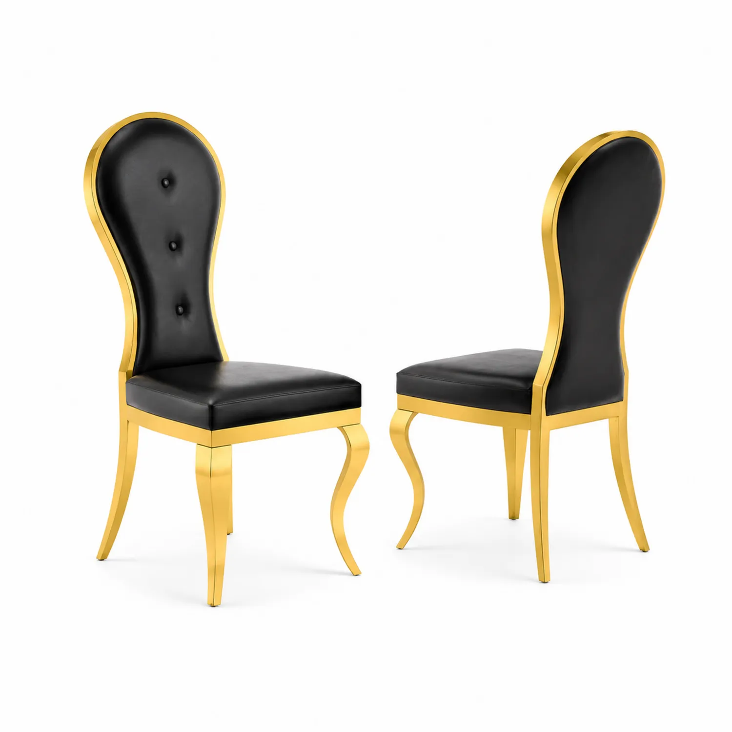 Esszimmerstuhl Set aus Lederimitat und Metall Schwarz/Gold