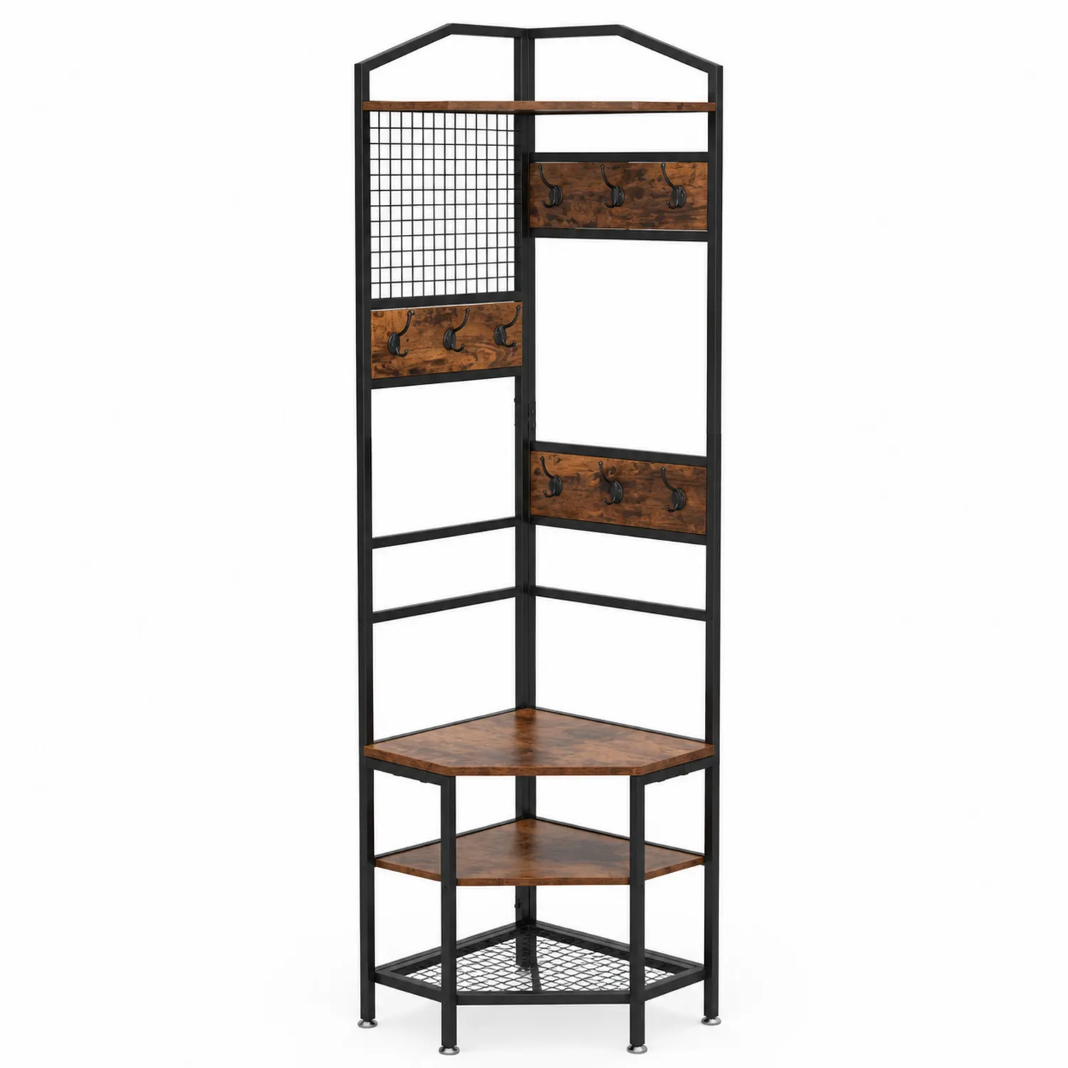 Eck-Garderobe mit MDF-Holzregalen und Metallrahmen