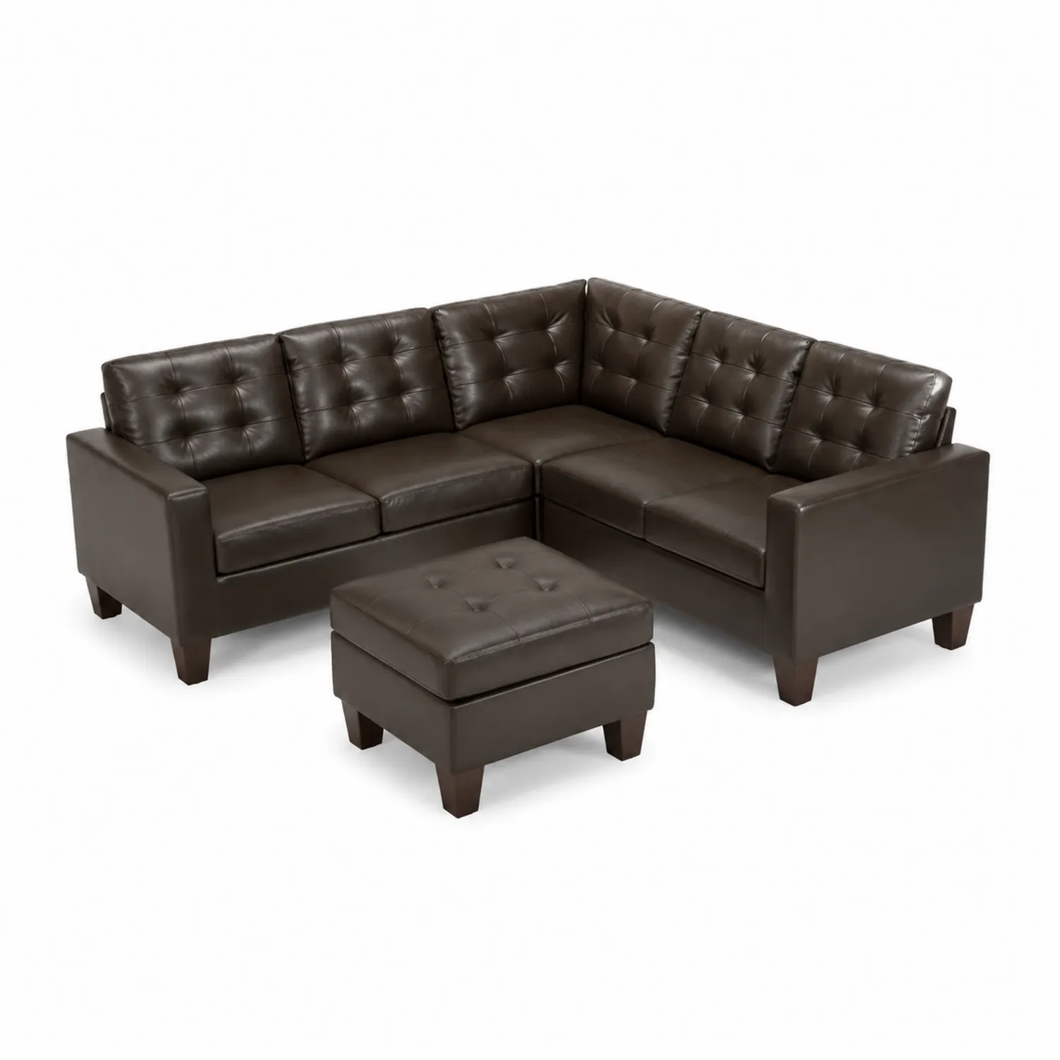 Ecksofa Set aus Leder Dunkelbraun mit Ottoman