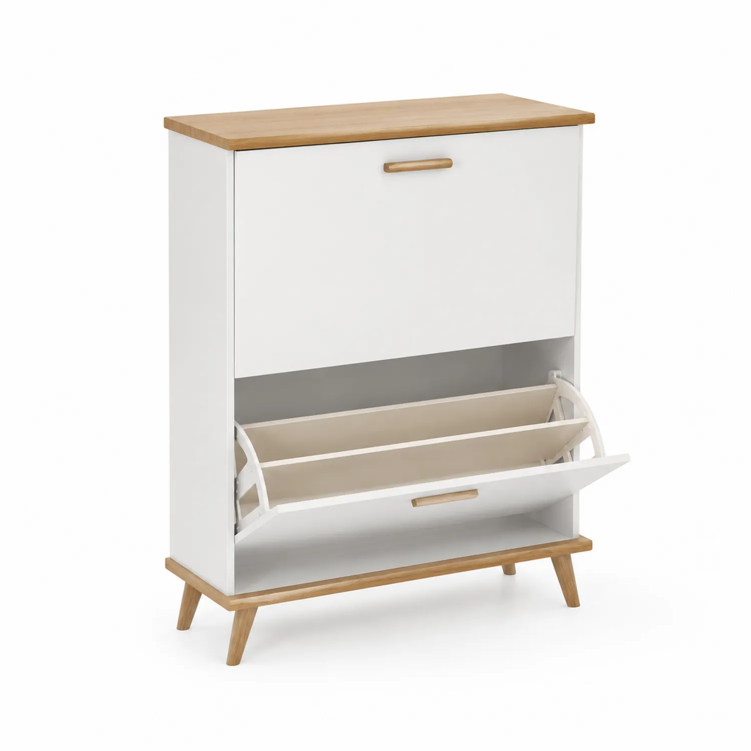 Schuhschrank Spanplatte Weiß/Eiche 85x60x24cm