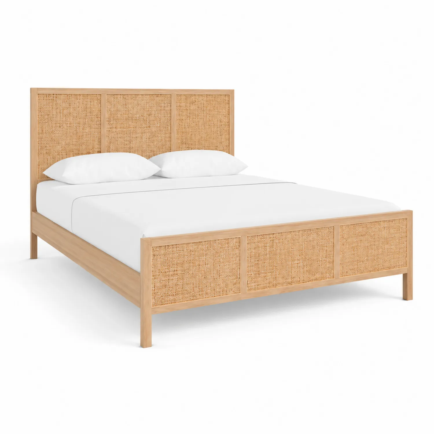 Bett aus Eichenholz und Rattan 210x160cm Hellbraun