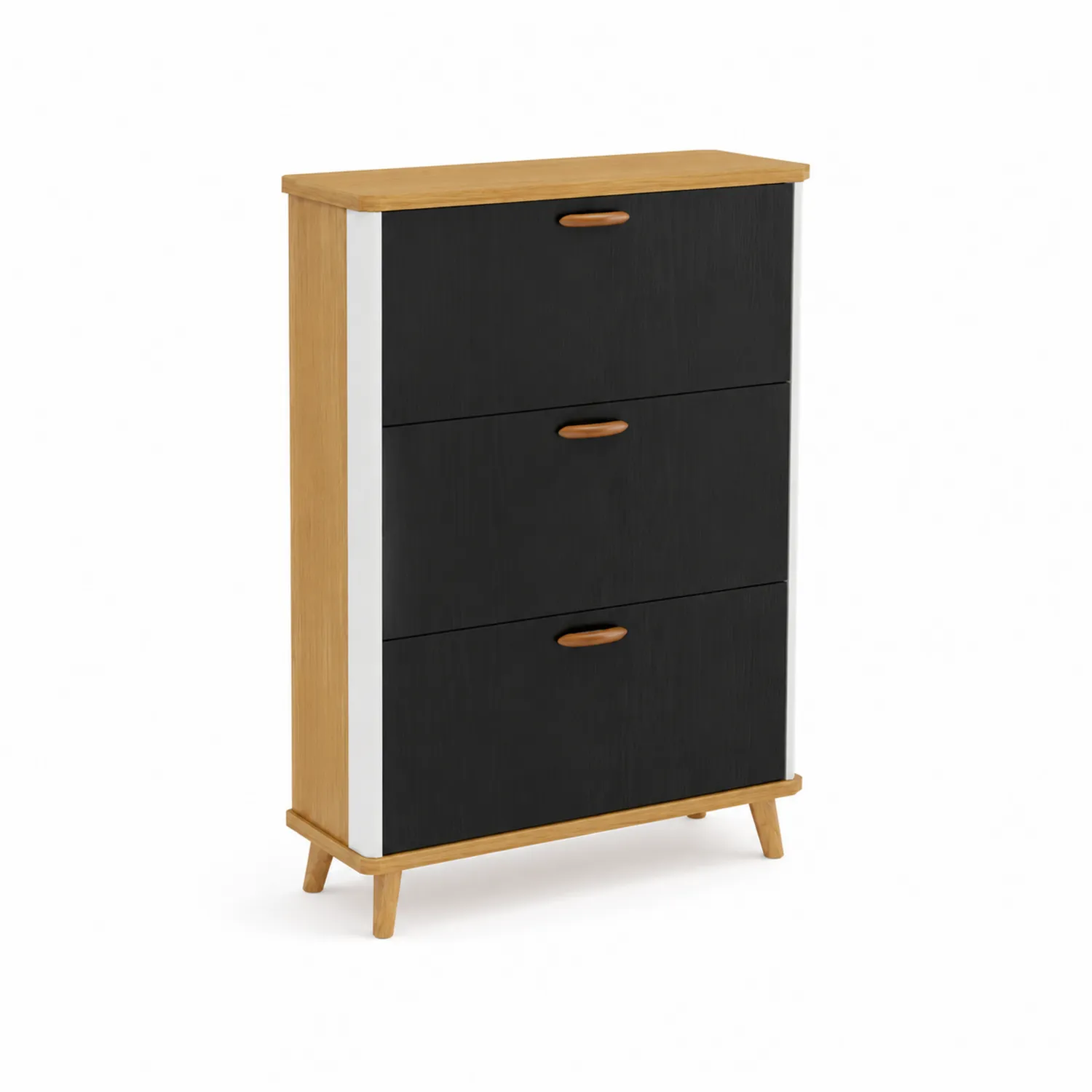 Schuhschrank MDF Schwarz mit Massivholzdetails