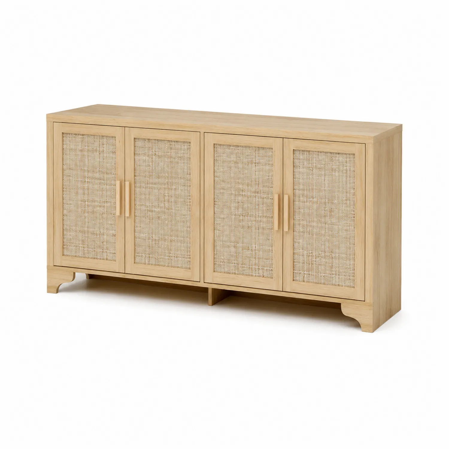 Sideboard aus Holz mit Rattan-Türen und Stauraum Beige
