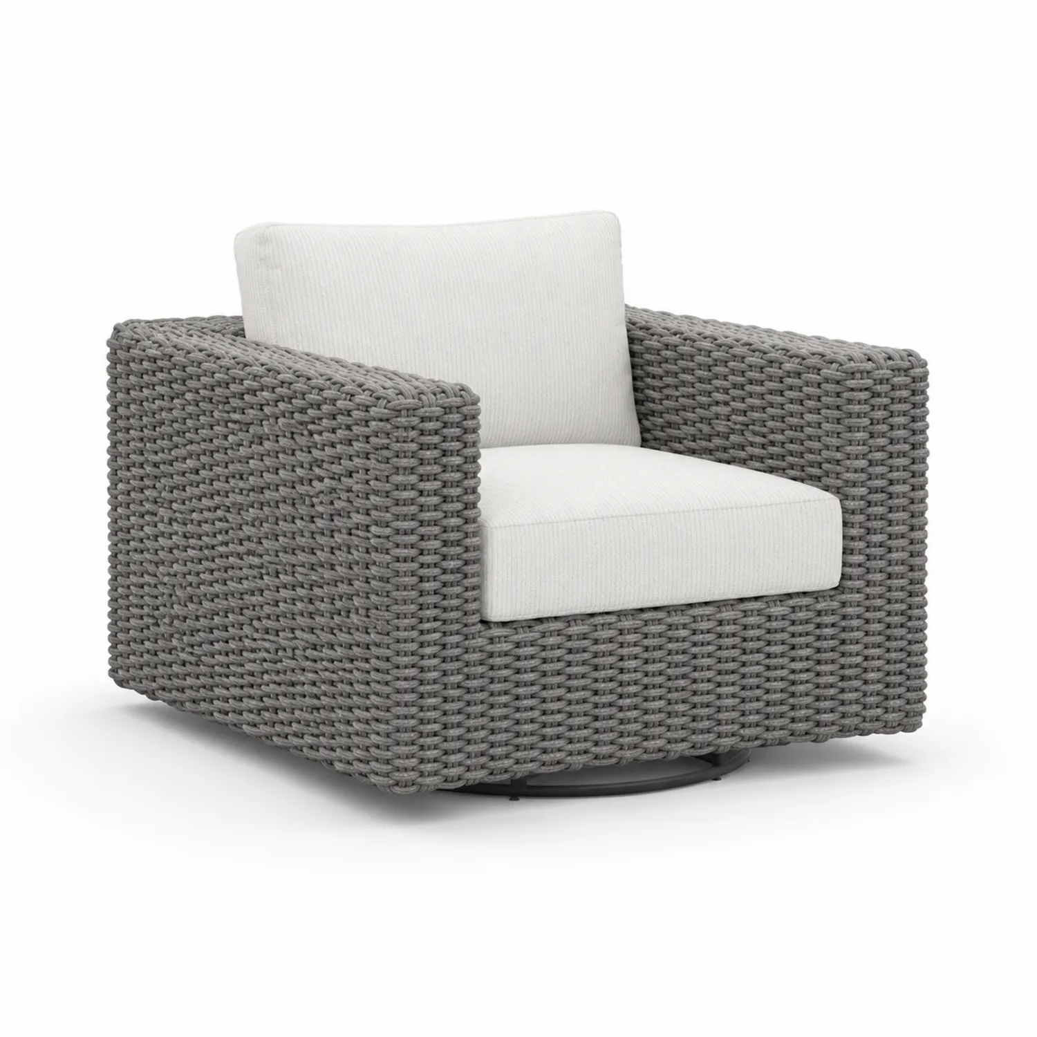 Outdoor-Clubstuhl Polyrattan mit Kissen Grau/Weiß drehbar