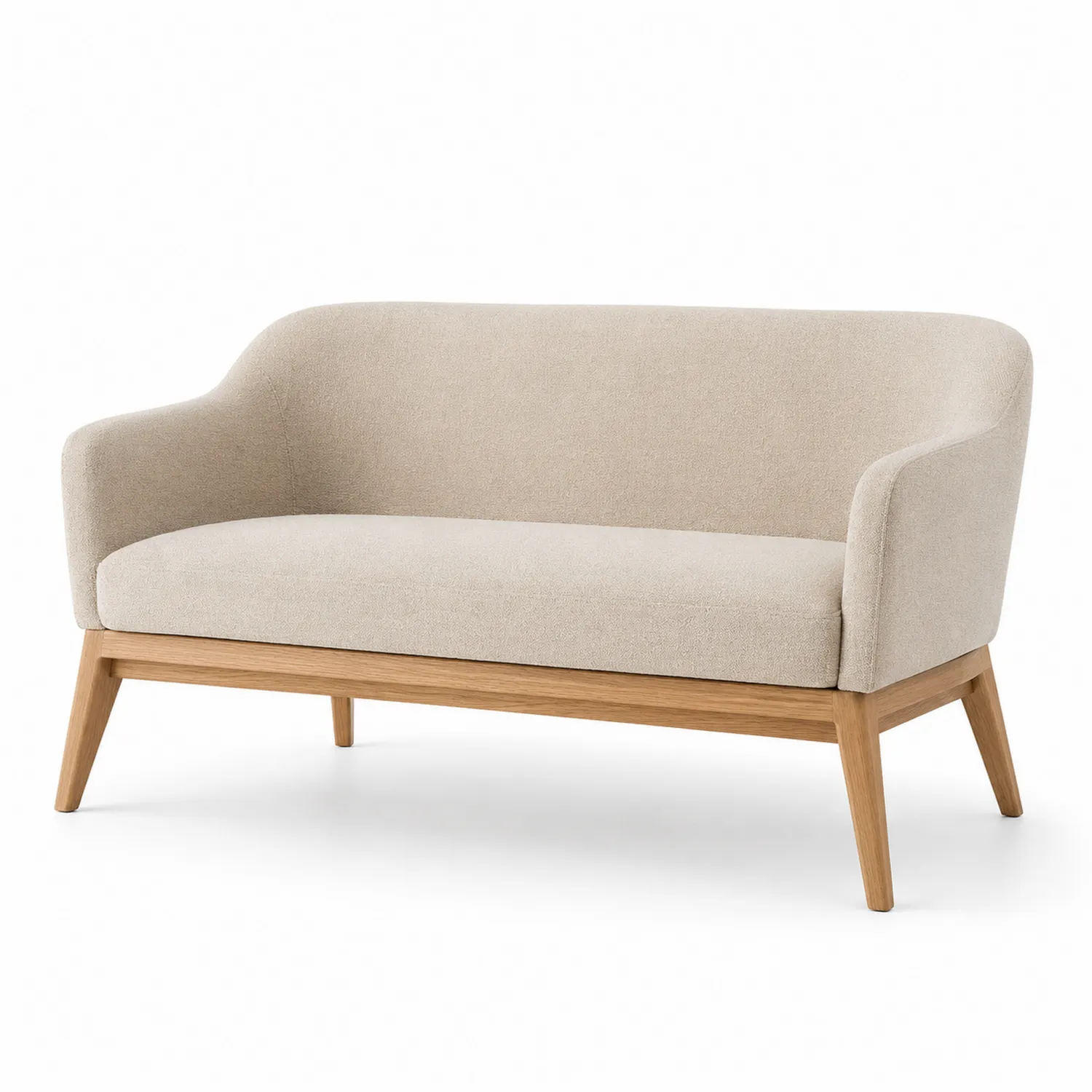 Dwuosobowa sofa z drewna bukowego i tkaniny poliestrowej, Kremowy