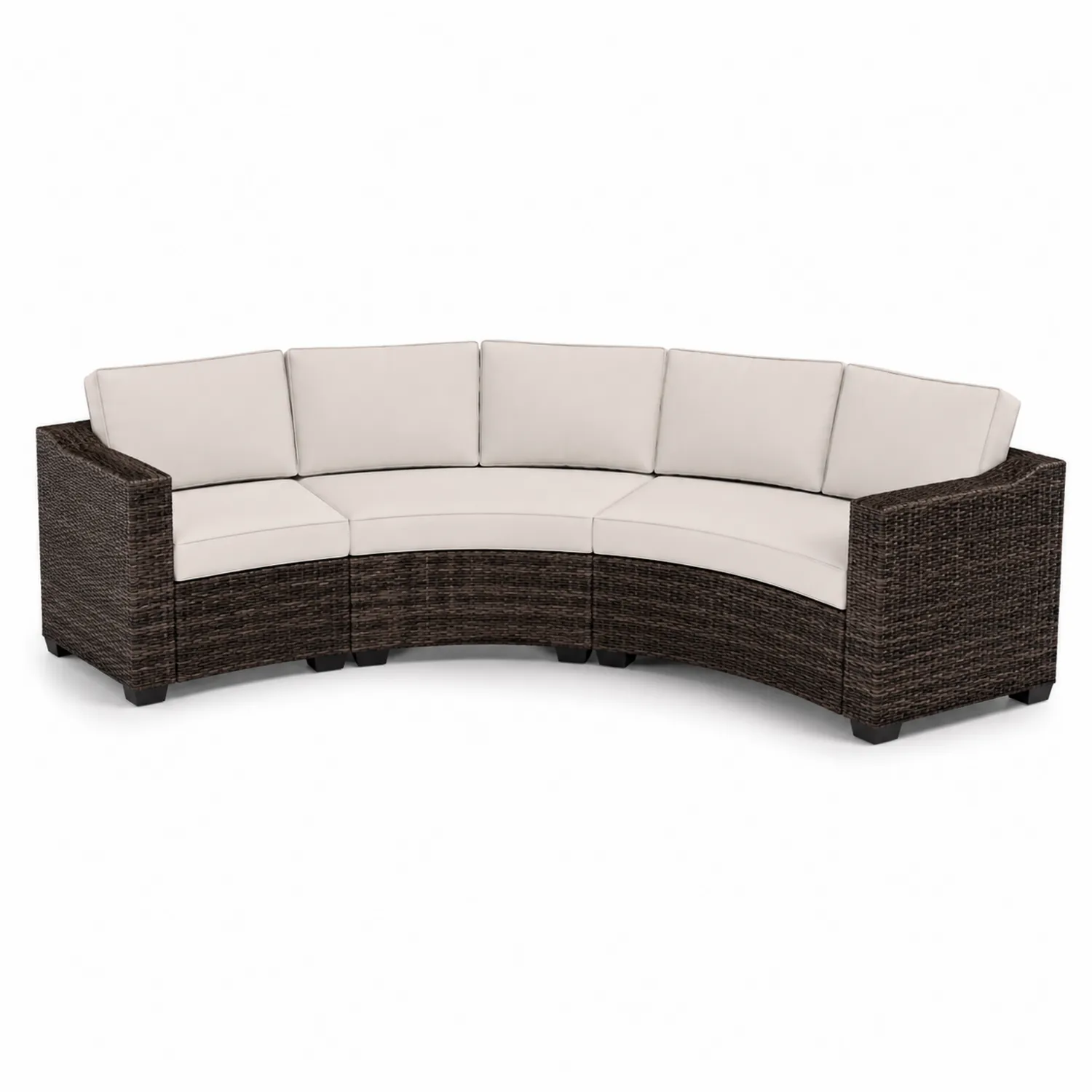 Sofa ogrodowa półokrągła z technorattanu kremowa