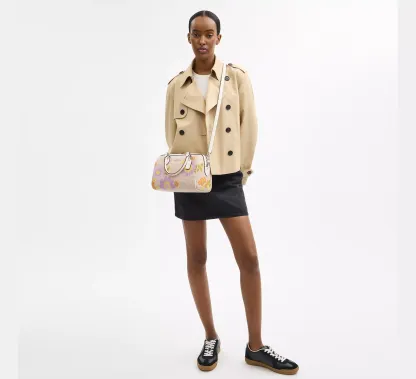 Rowan Satchel Bag In Signature Canvas With Floral Print