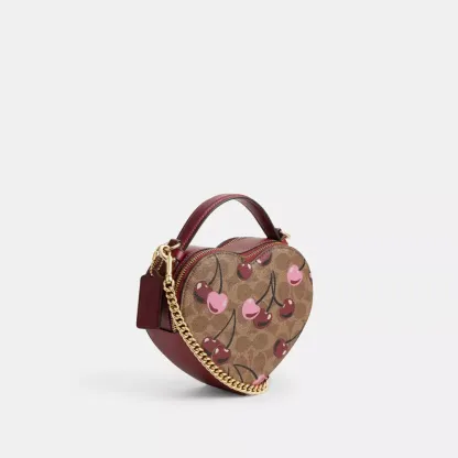 Heart Crossbody Bag In Signature Canvas With Cherry Print