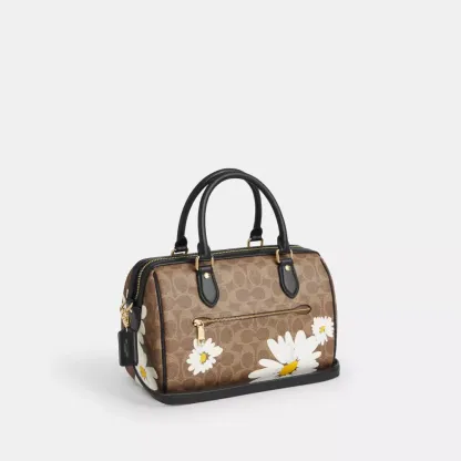 Rowan Satchel Bag In Signature Canvas With Floral Print