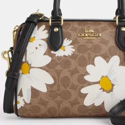 Rowan Satchel Bag In Signature Canvas With Floral Print