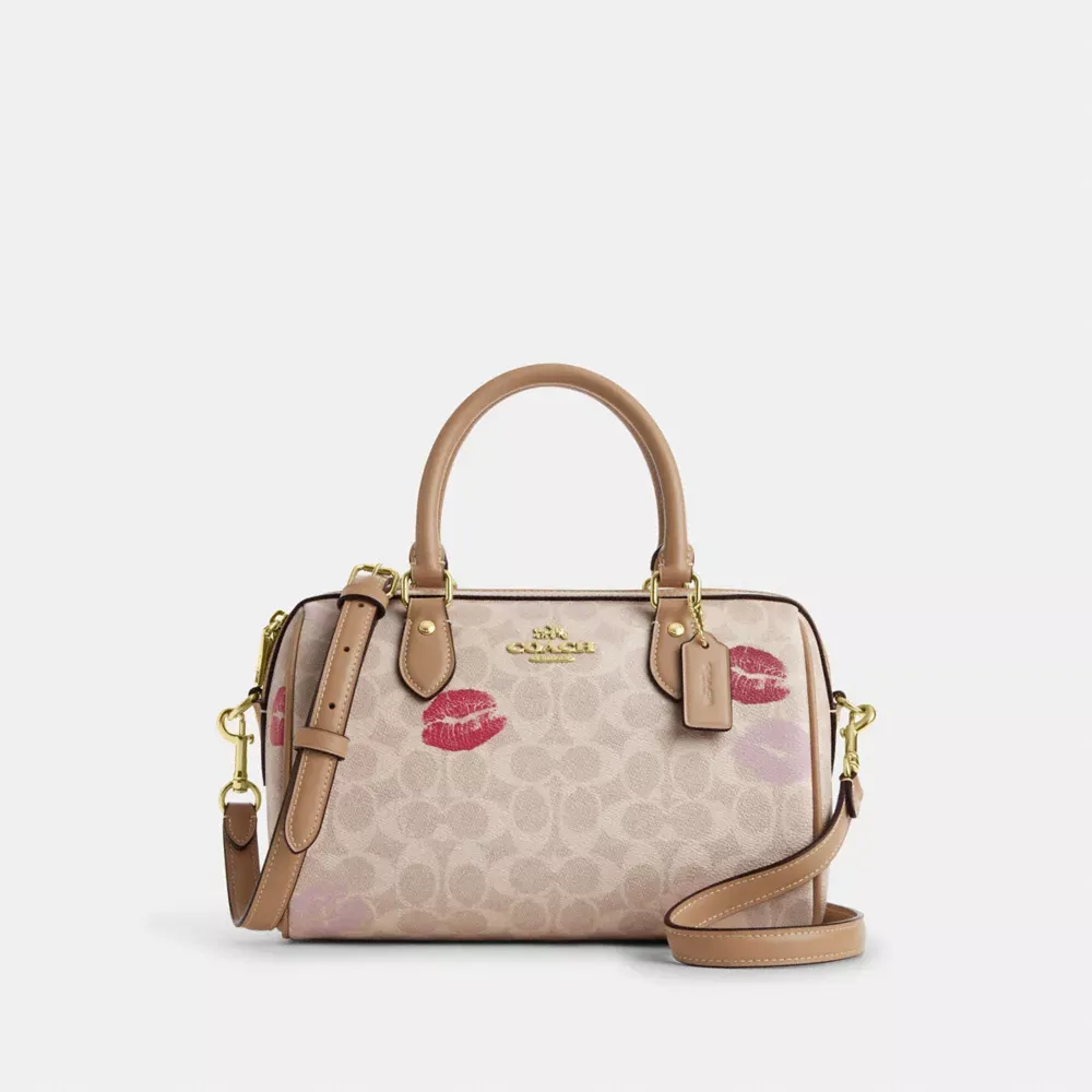 Rowan Satchel Bag In Signature Canvas With Lips Print