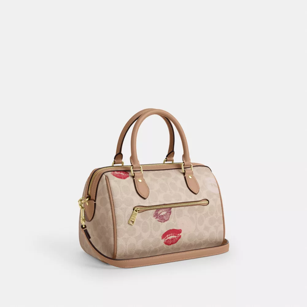 Rowan Satchel Bag In Signature Canvas With Lips Print