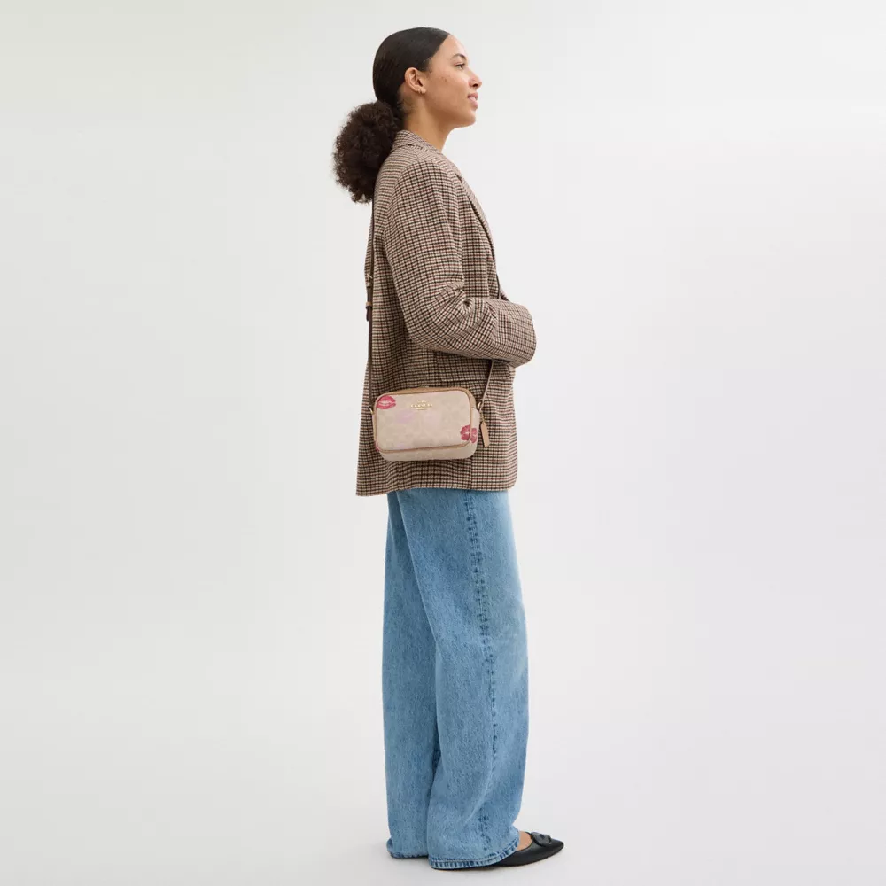 Mini Jamie Camera Bag In Signature Canvas With Lips Print