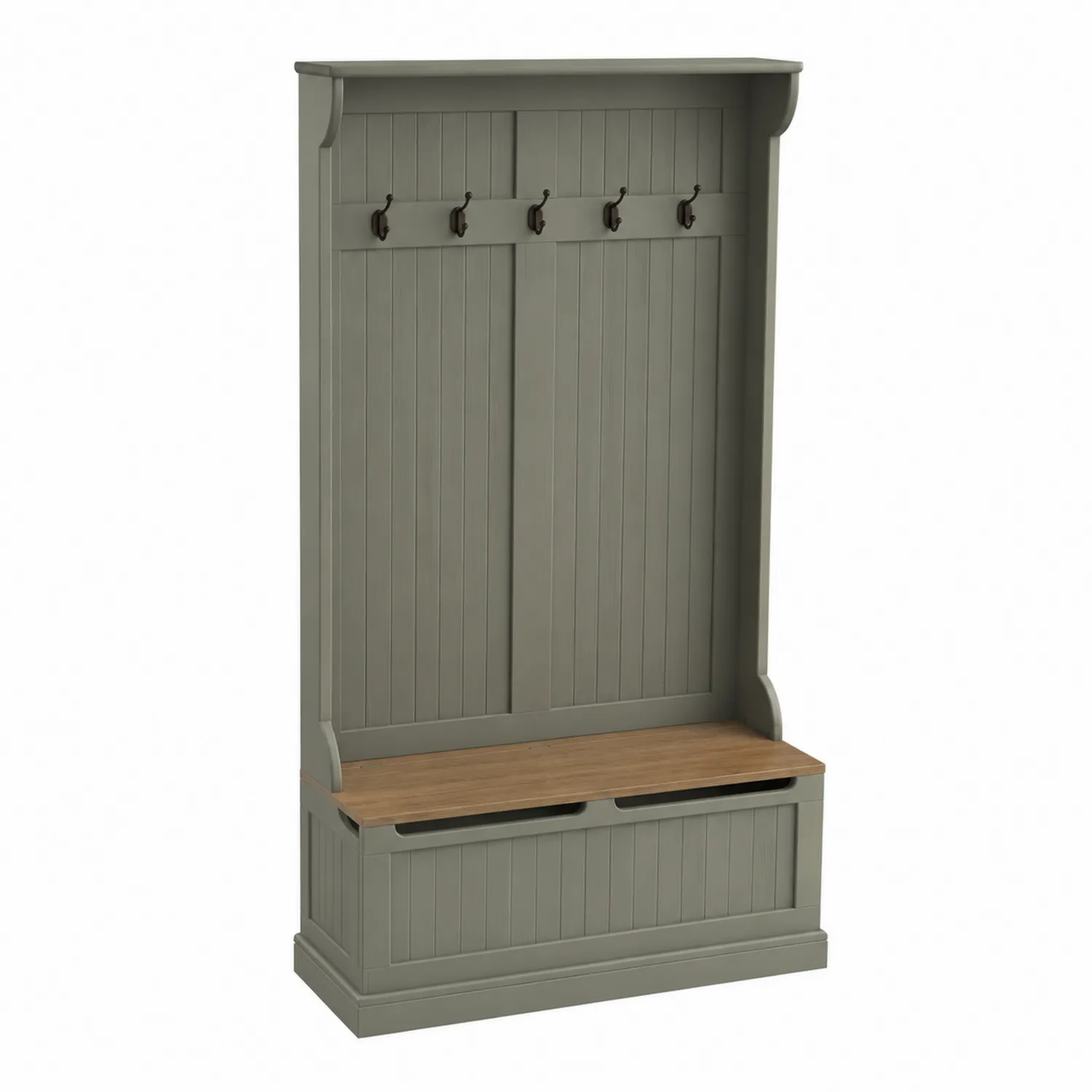 Garderobenbank mit Haken und Stauraum MDF Kiefernholz Grau