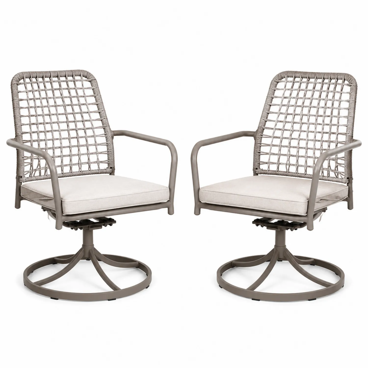 Aluminium Gartenstühle Set mit Polyethylengeflecht, Beige, drehbar