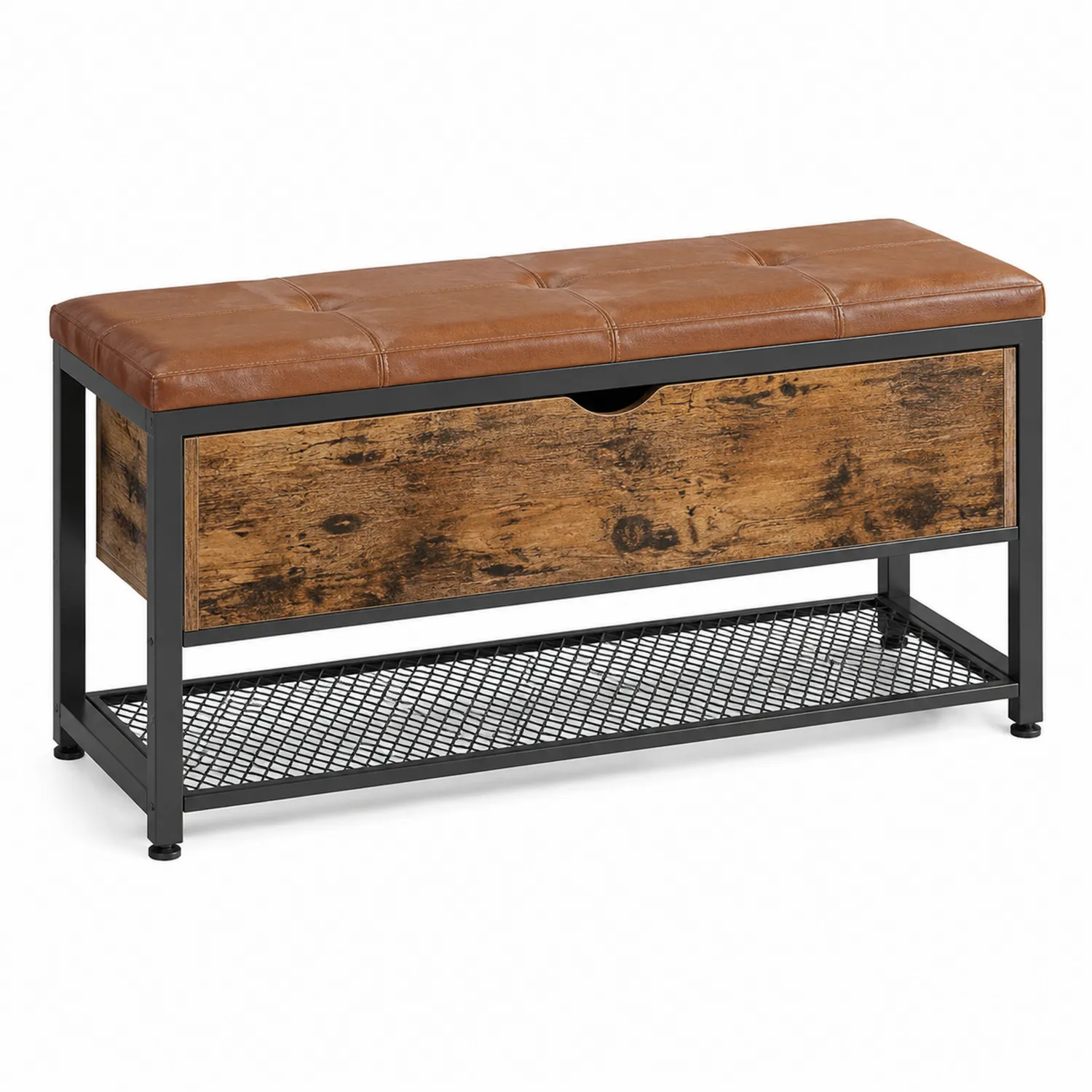 Schuhbank mit Leder Sitzfläche und Metallgestell 100x40x50 cm Braun