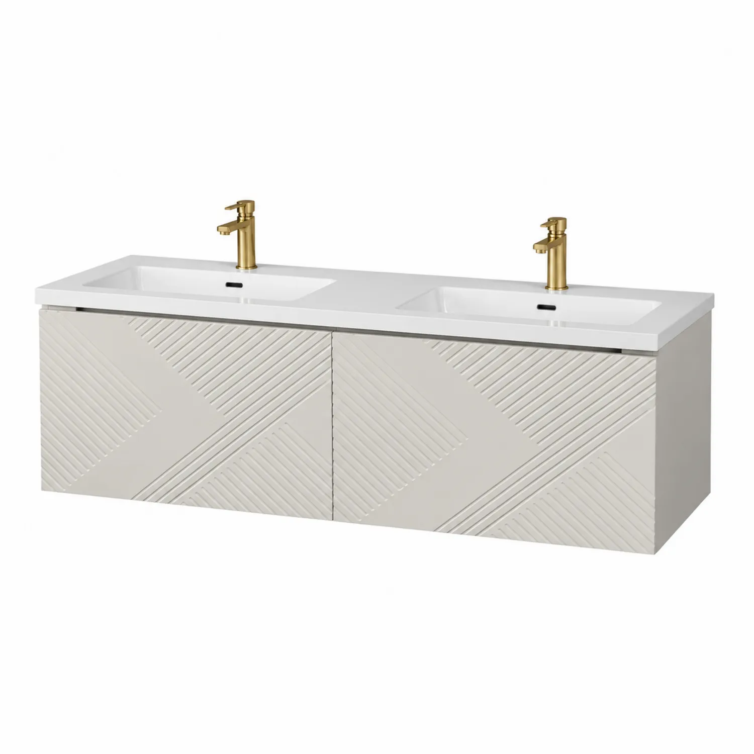 Doppelwaschtisch mit zwei Keramikbecken 160 cm MDF Weiß/Beige