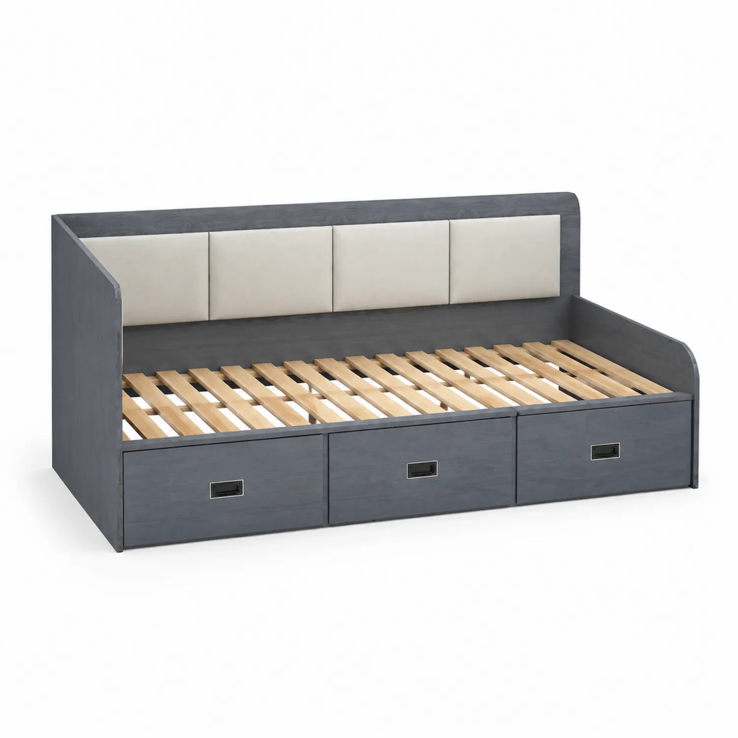 Holz Tagesbett mit Schubladen Grau/Beige 200x90 cm