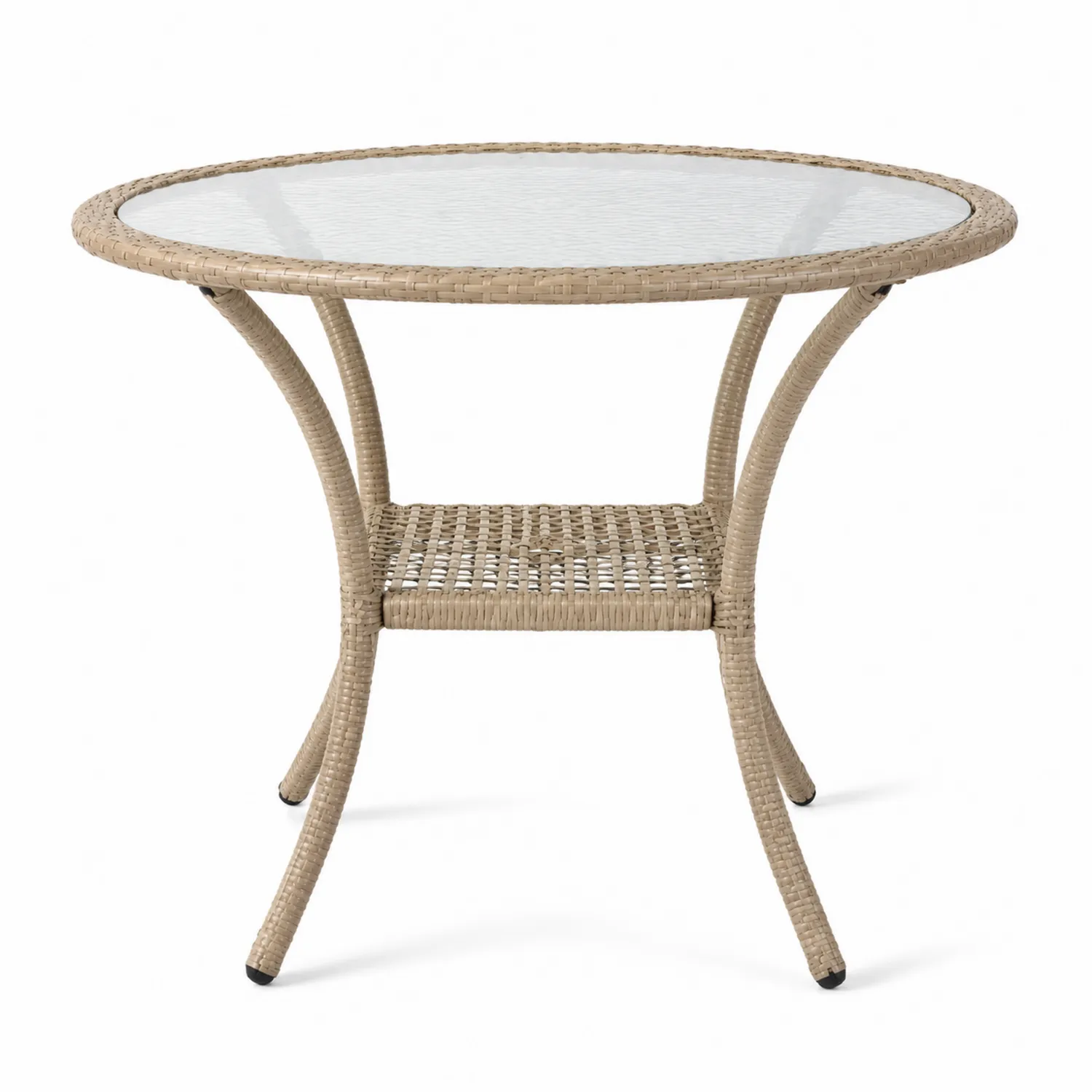 Runder Gartentisch Polyrattan Glas Beige