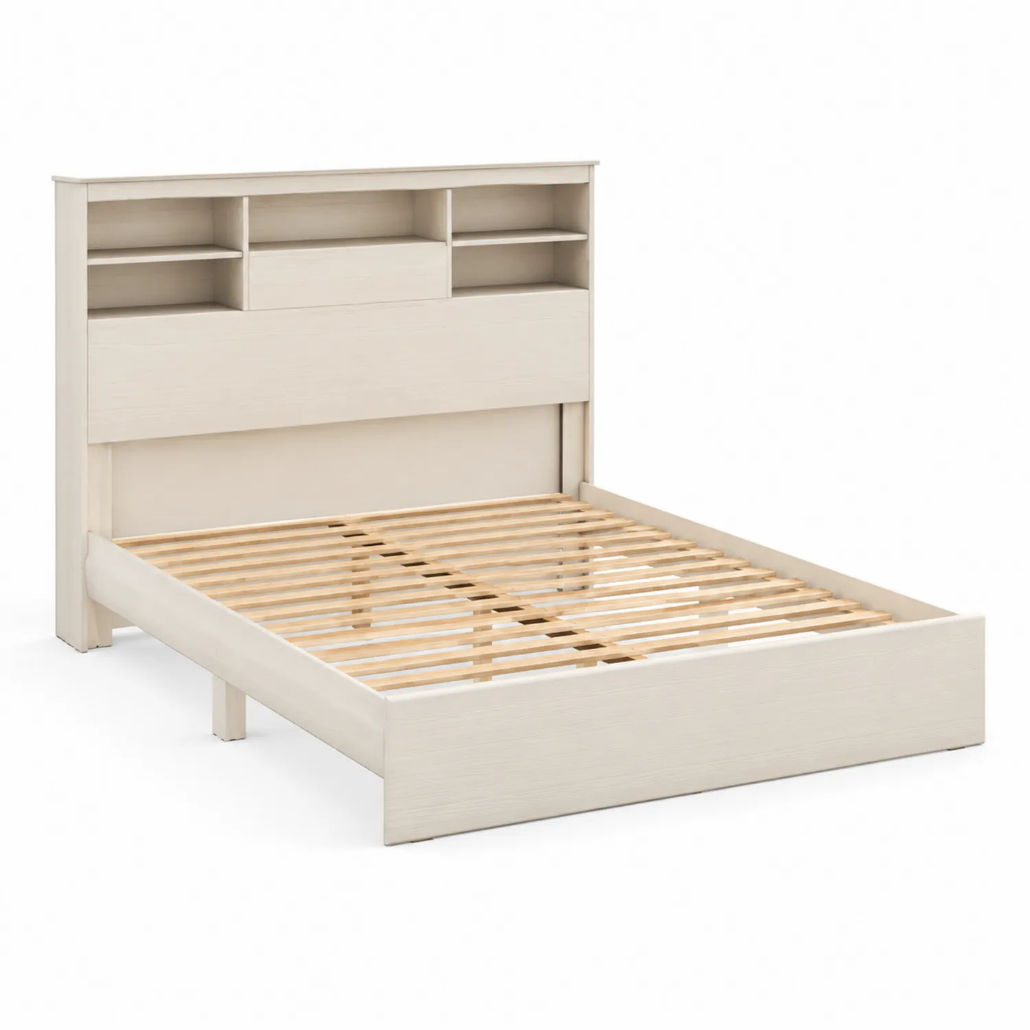 Holzbett mit Regal-Kopfteil 200x160 cm Weiß