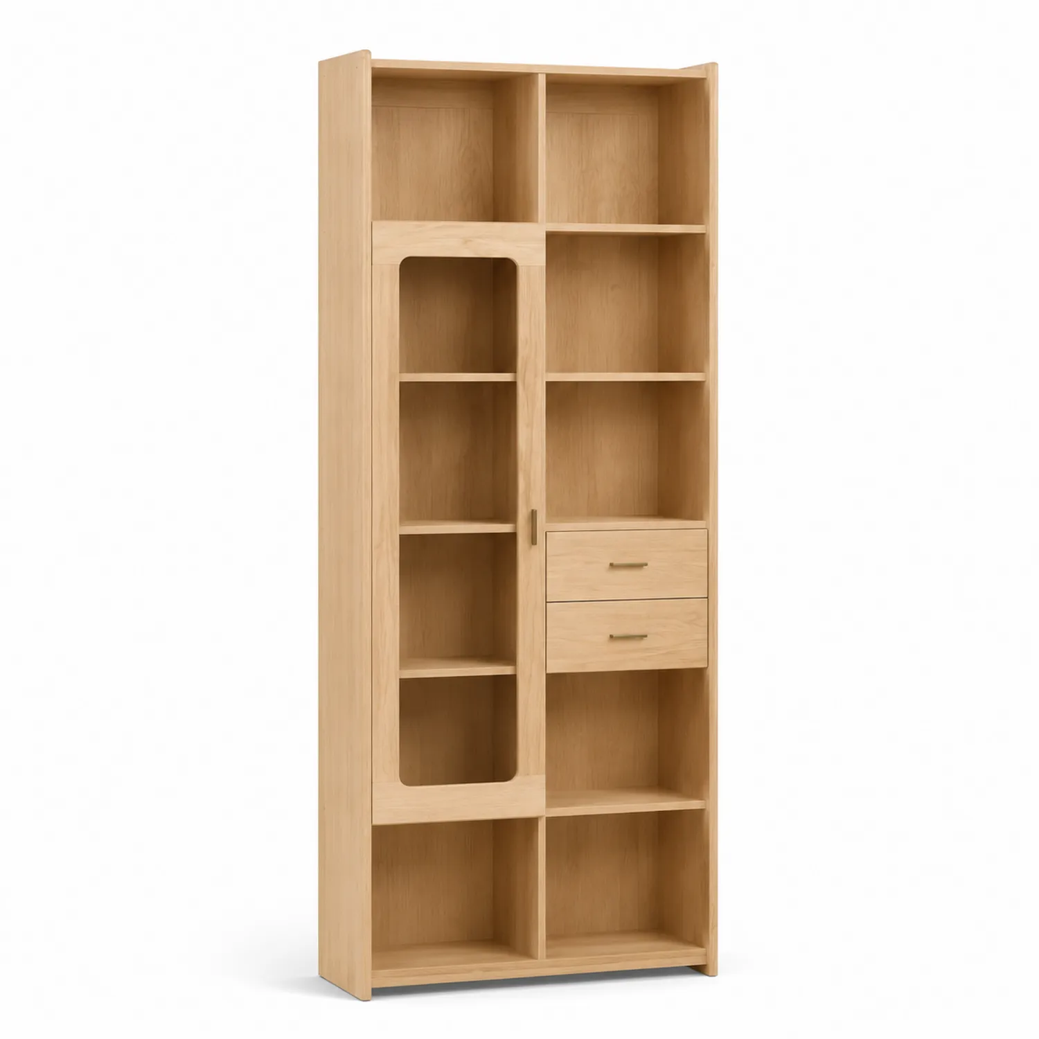 Bücherregal aus Eiche mit Glastür und Schubladen Natur 180x80x30 cm