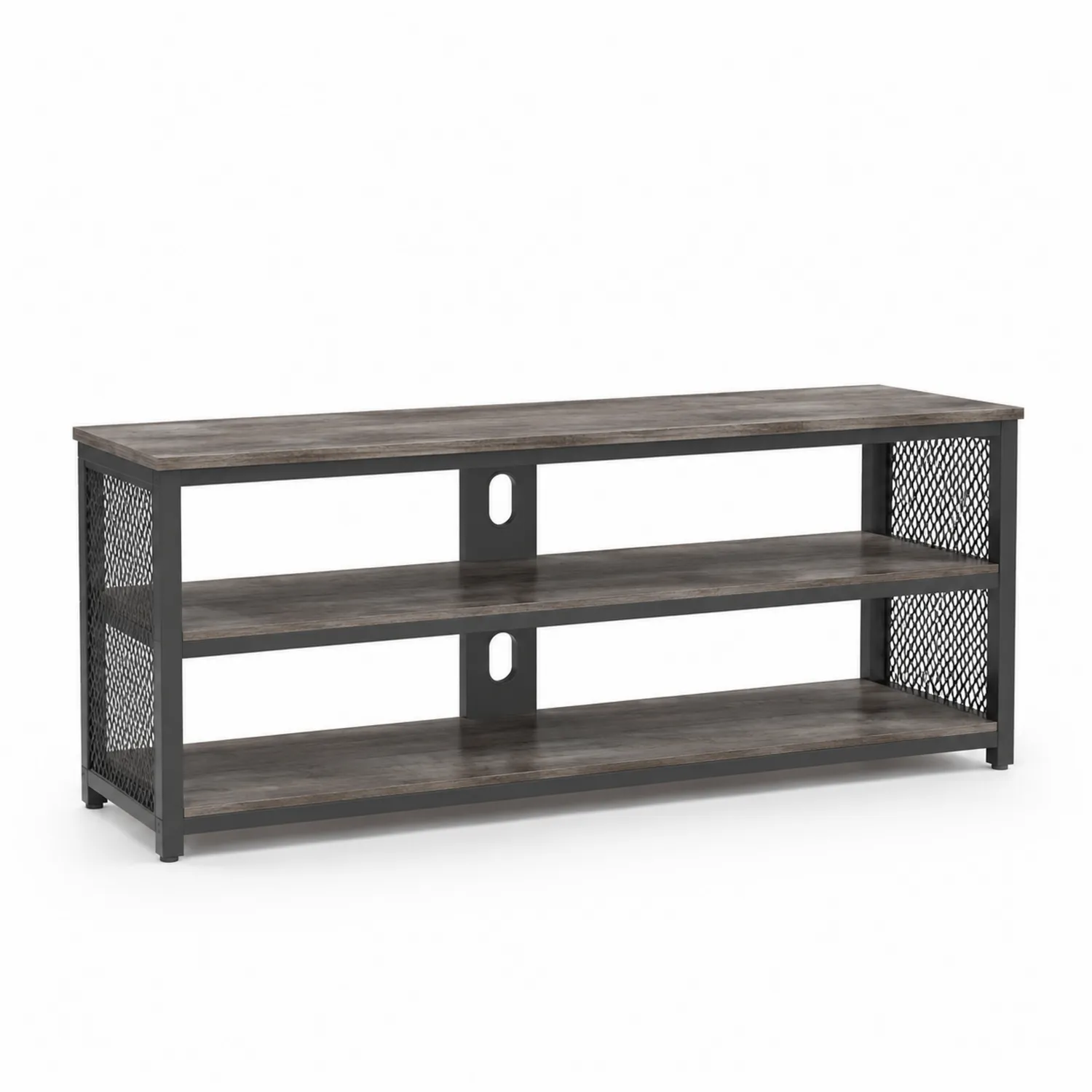 TV-Möbel Holz Metall Dunkelbraun/Schwarz