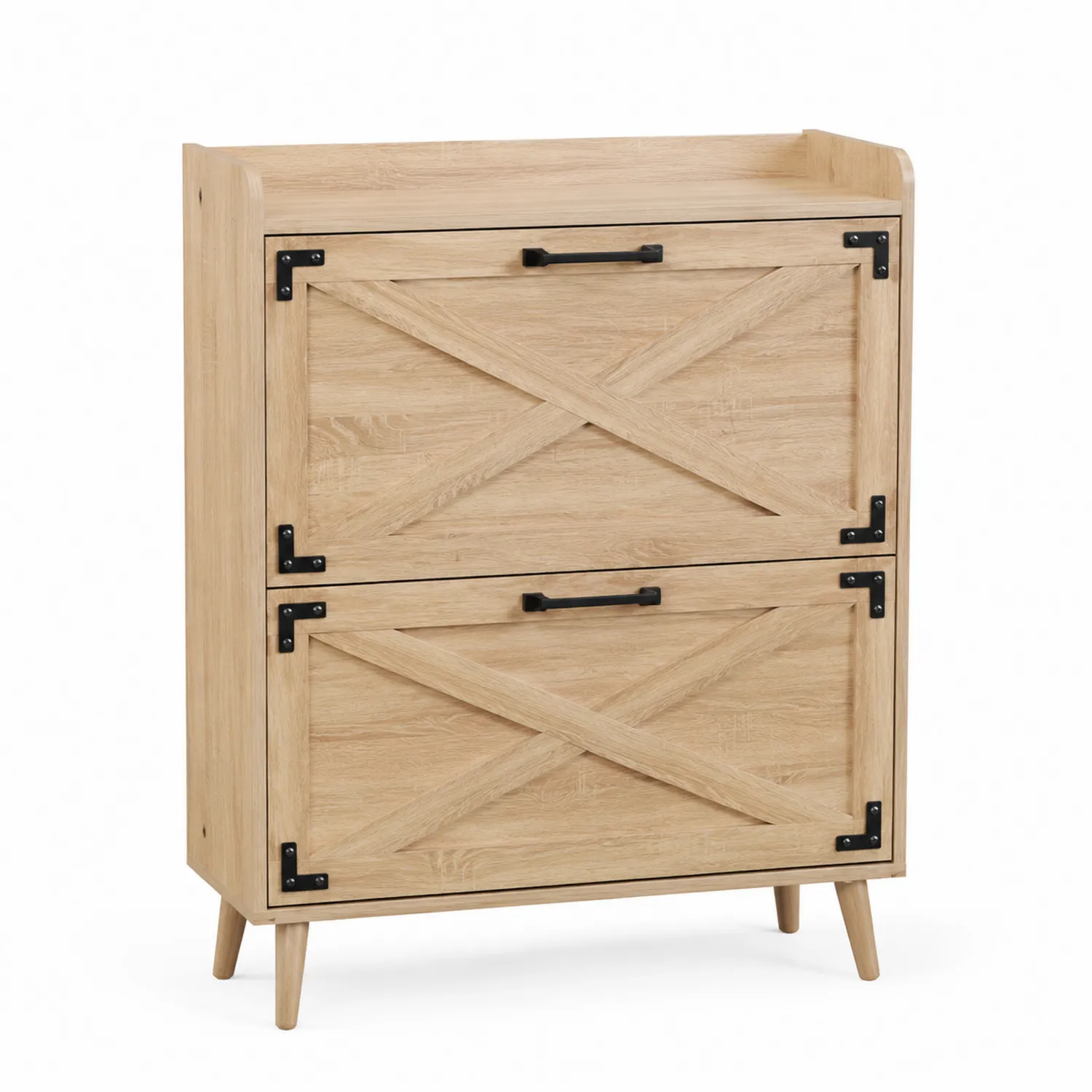 Schuhschrank aus Eichenholz mit 2 Fächern in Natur 80x30x100 cm