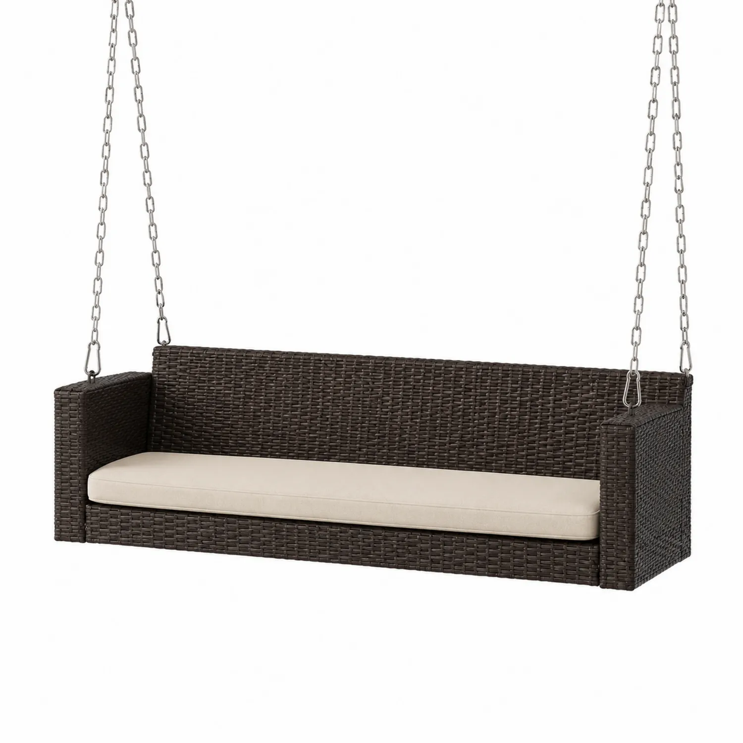 Rattan-Schaukel mit Kettenaufhängung und Kissen Braun Beige